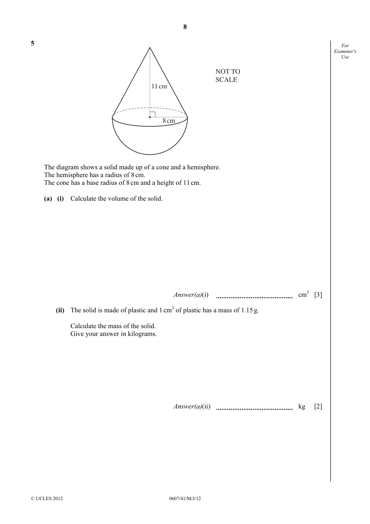 Cambridge IGCSE Mathematics - International 0607 2012 May/June Paper 4 · Variant 1 question paper, page 8 of 20