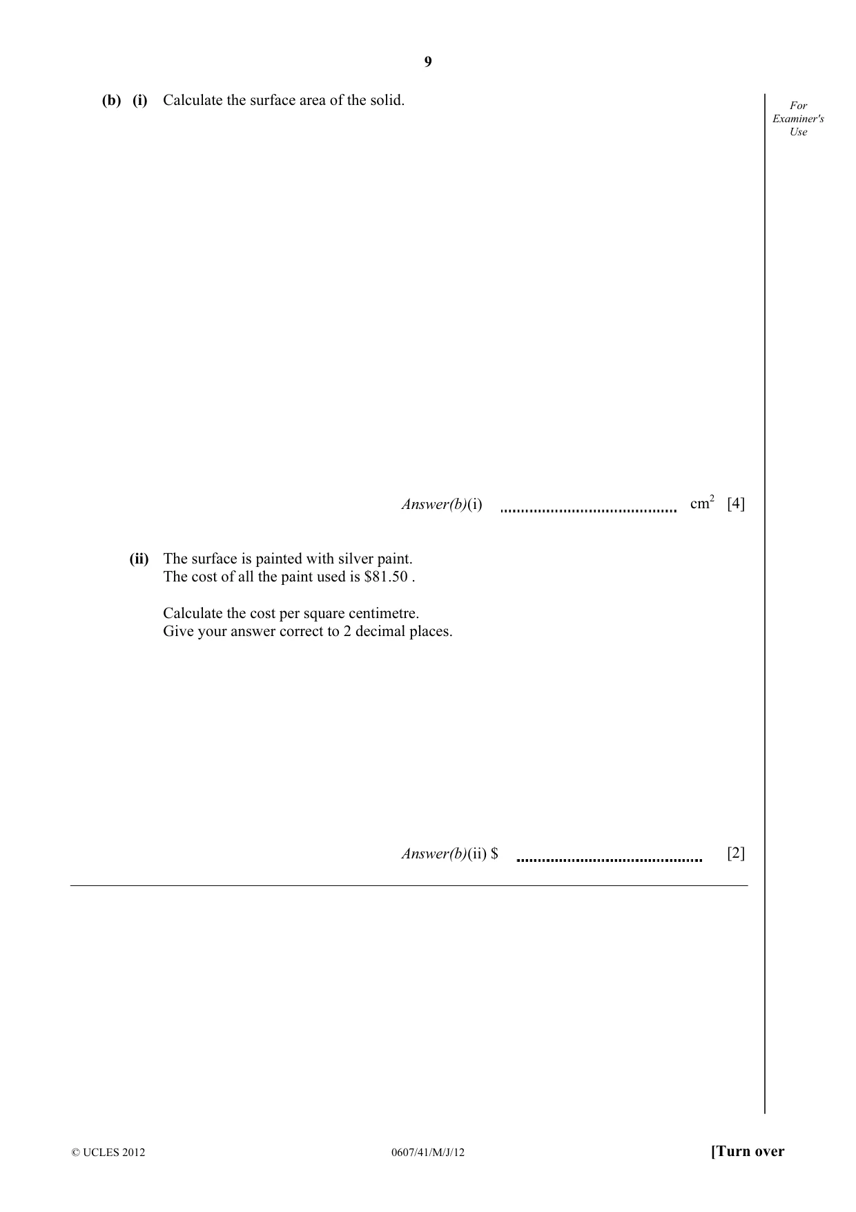 Cambridge IGCSE Mathematics - International 0607 2012 May/June Paper 4 · Variant 1 question paper, page 9 of 20