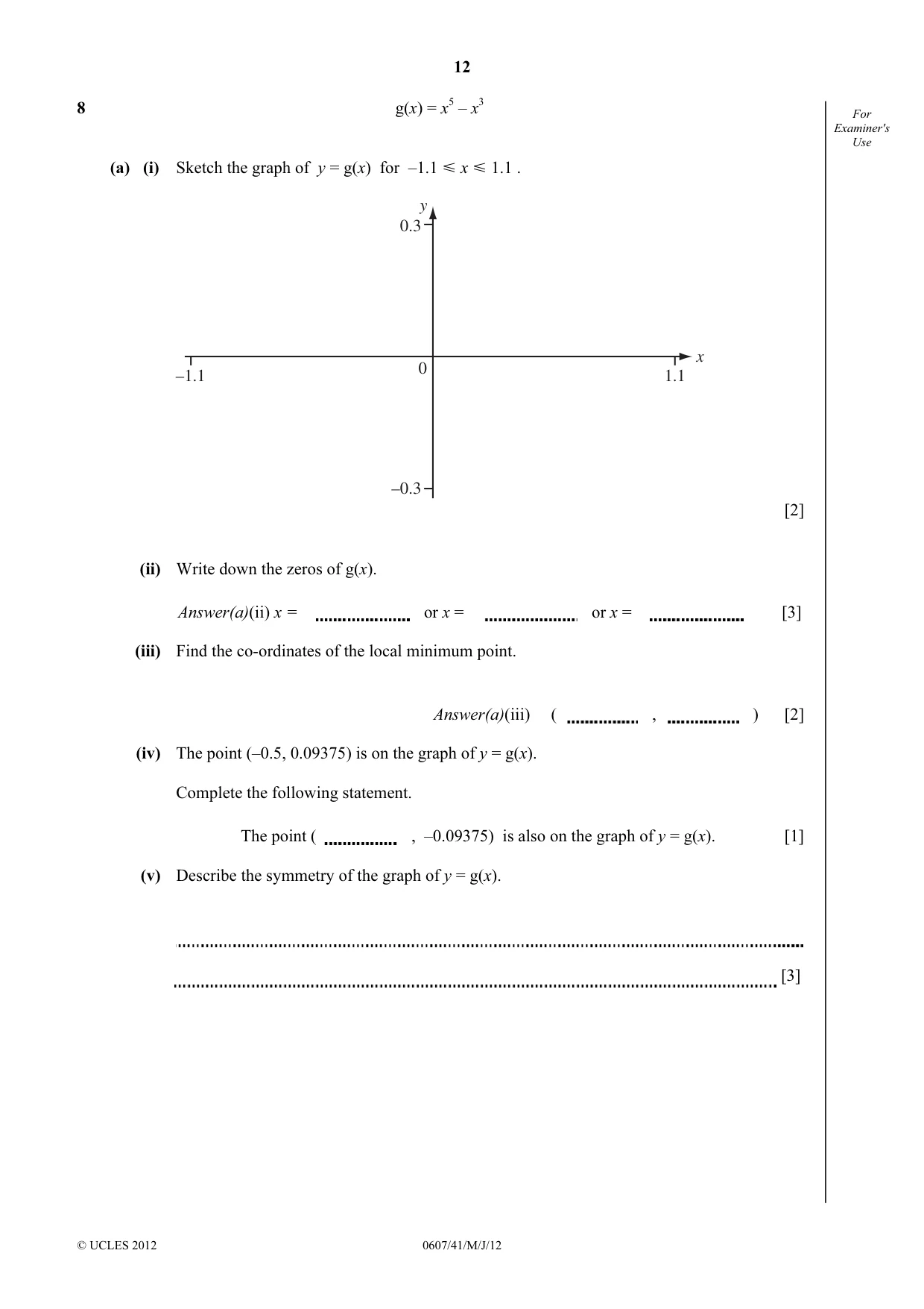 Cambridge IGCSE Mathematics - International 0607 2012 May/June Paper 4 · Variant 1 question paper, page 12 of 20