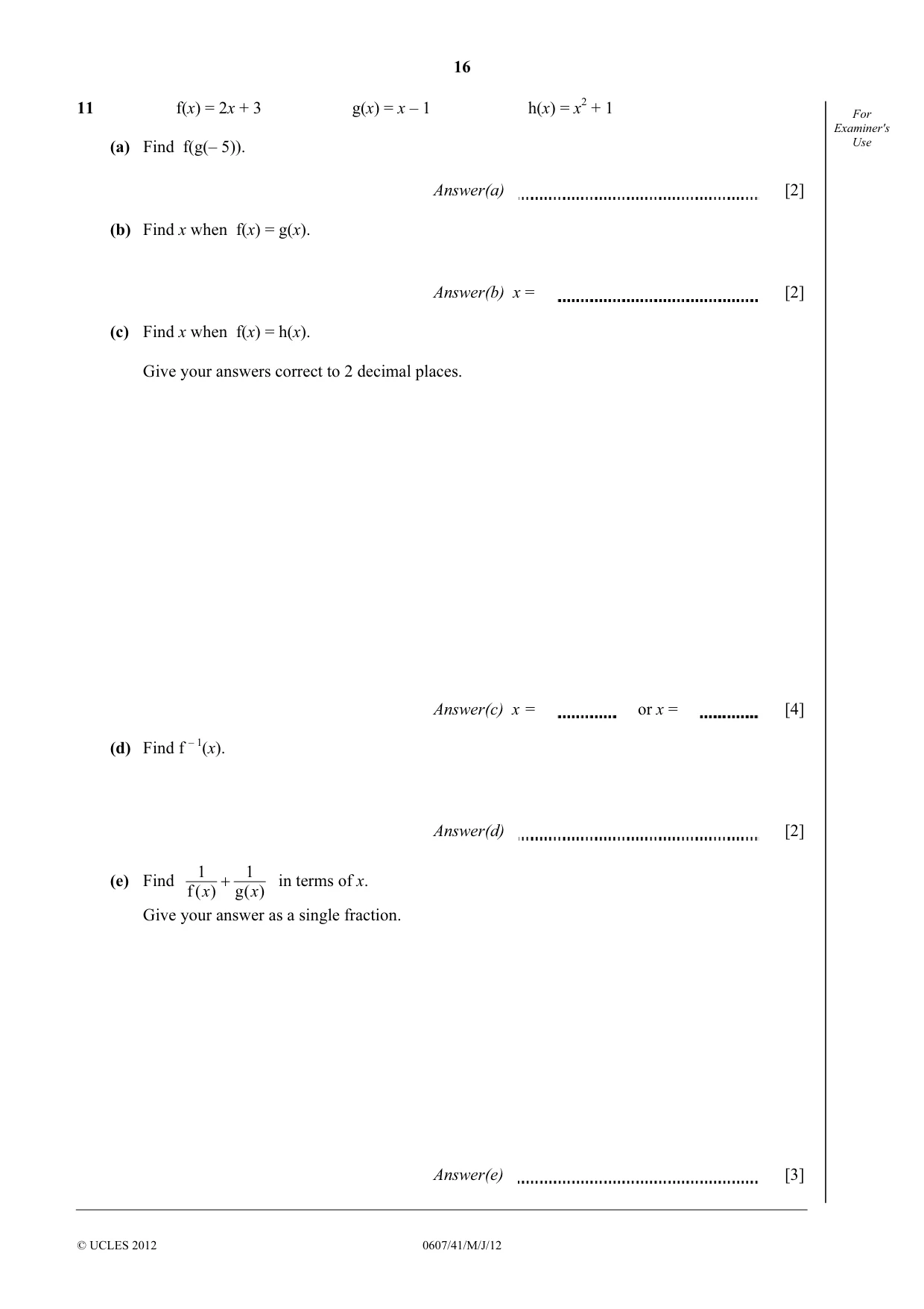 Cambridge IGCSE Mathematics - International 0607 2012 May/June Paper 4 · Variant 1 question paper, page 16 of 20