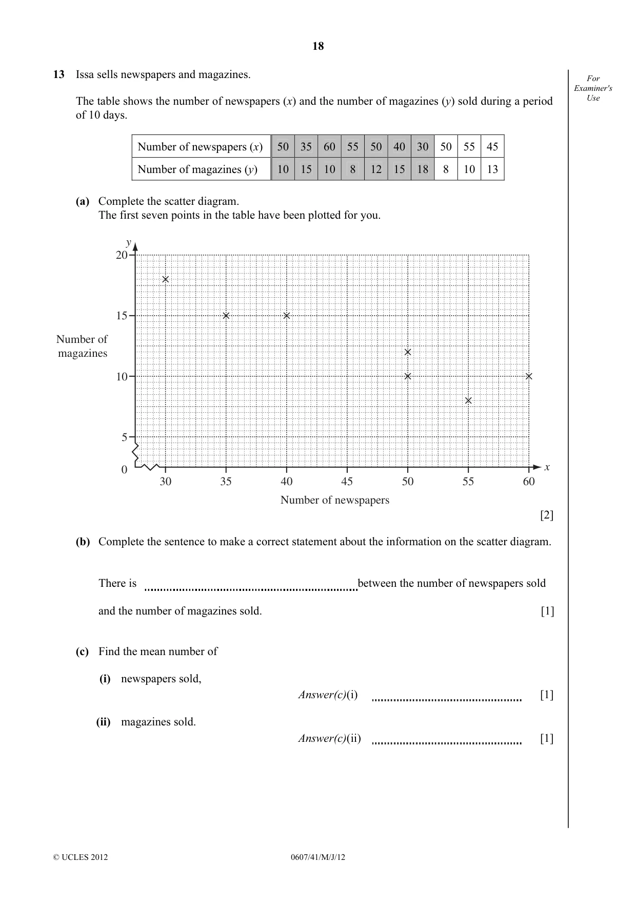 Cambridge IGCSE Mathematics - International 0607 2012 May/June Paper 4 · Variant 1 question paper, page 18 of 20