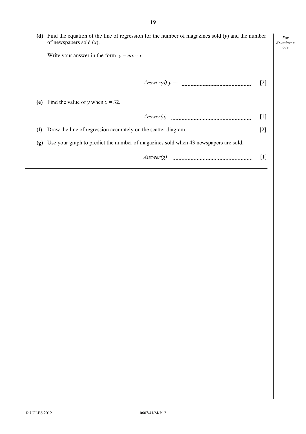Cambridge IGCSE Mathematics - International 0607 2012 May/June Paper 4 · Variant 1 question paper, page 19 of 20
