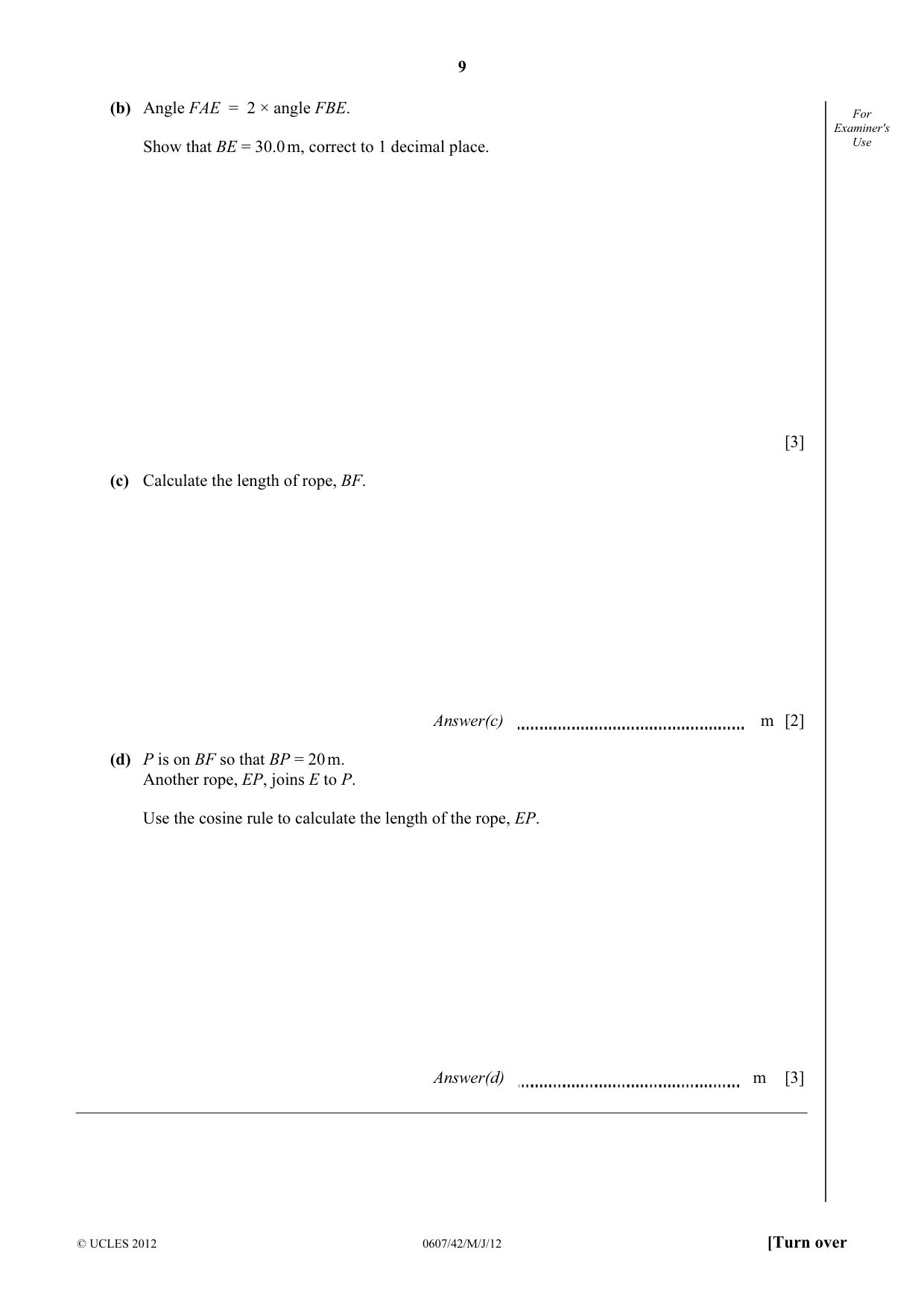 Cambridge IGCSE Mathematics - International 0607 2012 May/June Paper 4 · Variant 2 question paper, page 9 of 20