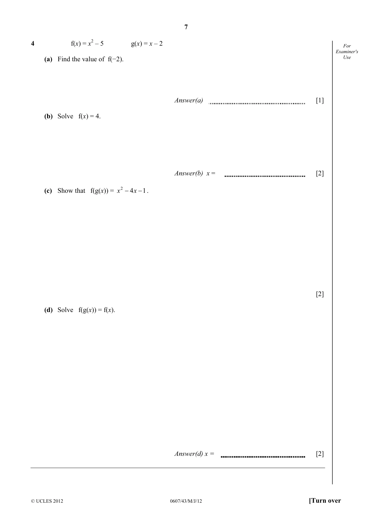 Cambridge IGCSE Mathematics - International 0607 2012 May/June Paper 4 · Variant 3 question paper, page 7 of 20