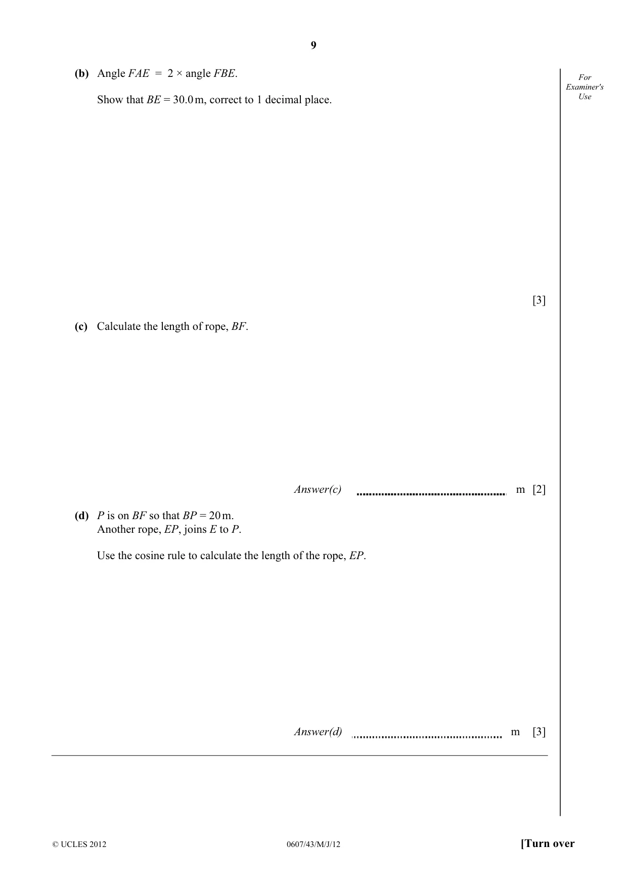 Cambridge IGCSE Mathematics - International 0607 2012 May/June Paper 4 · Variant 3 question paper, page 9 of 20