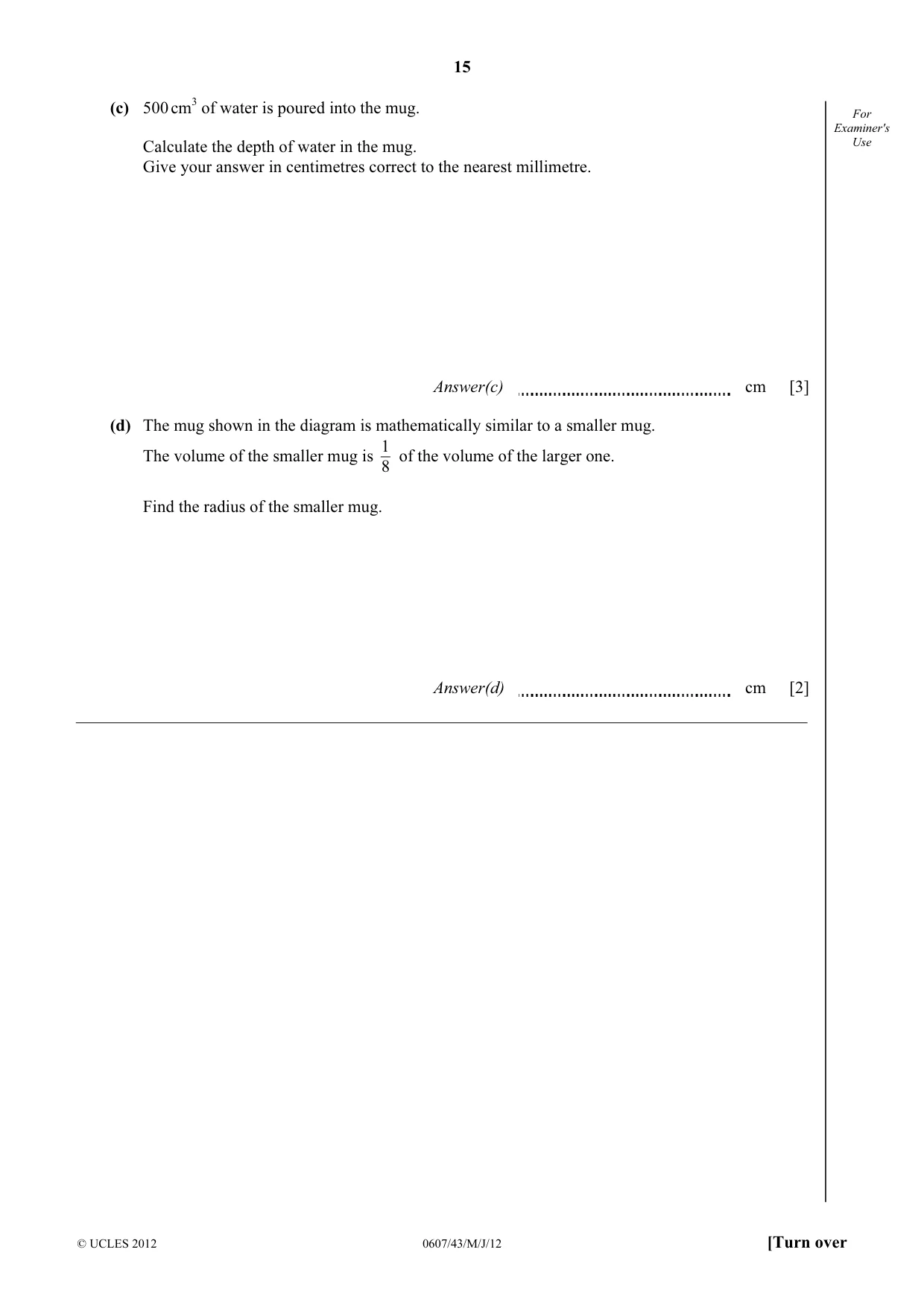 Cambridge IGCSE Mathematics - International 0607 2012 May/June Paper 4 · Variant 3 question paper, page 15 of 20