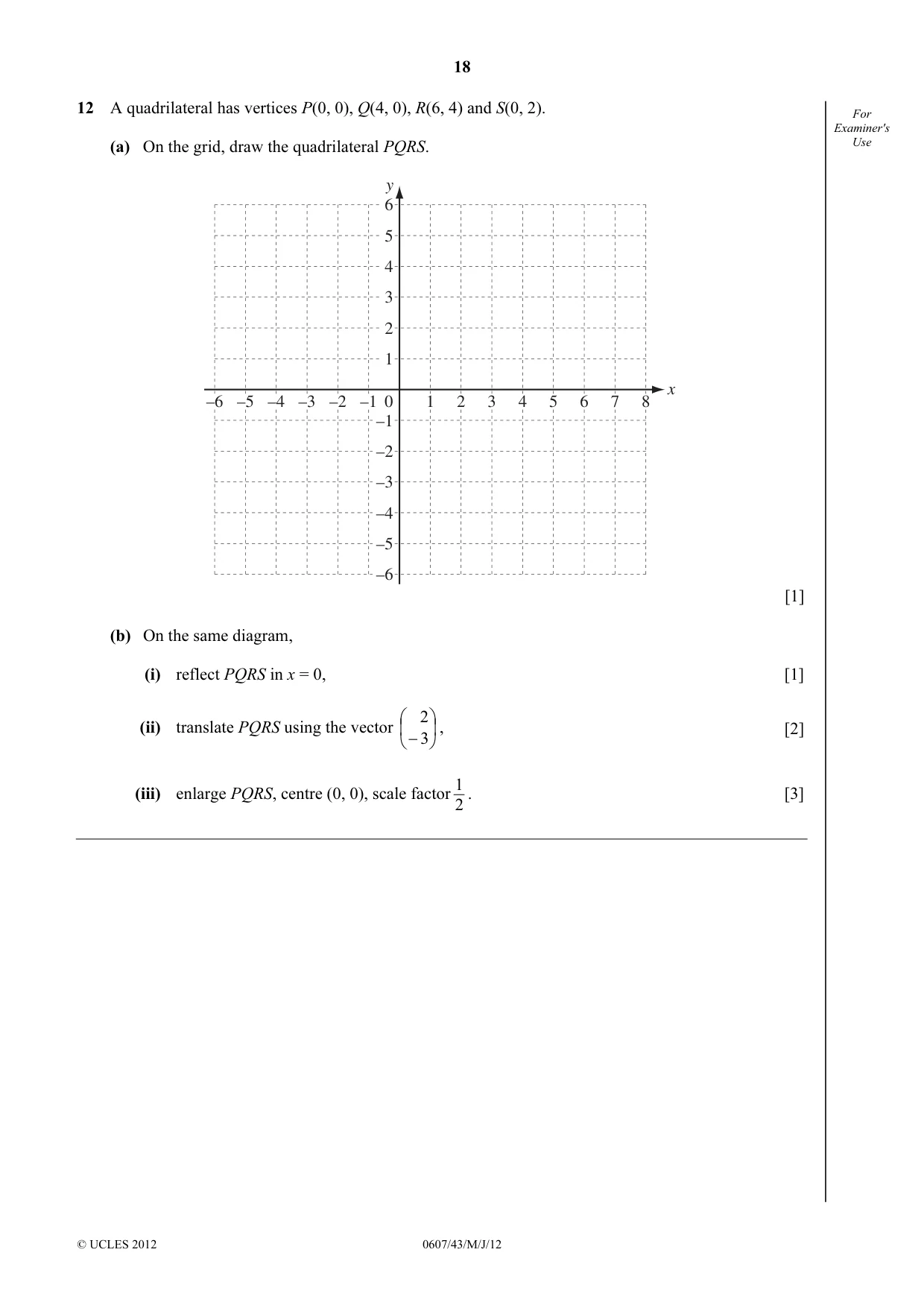 Cambridge IGCSE Mathematics - International 0607 2012 May/June Paper 4 · Variant 3 question paper, page 18 of 20