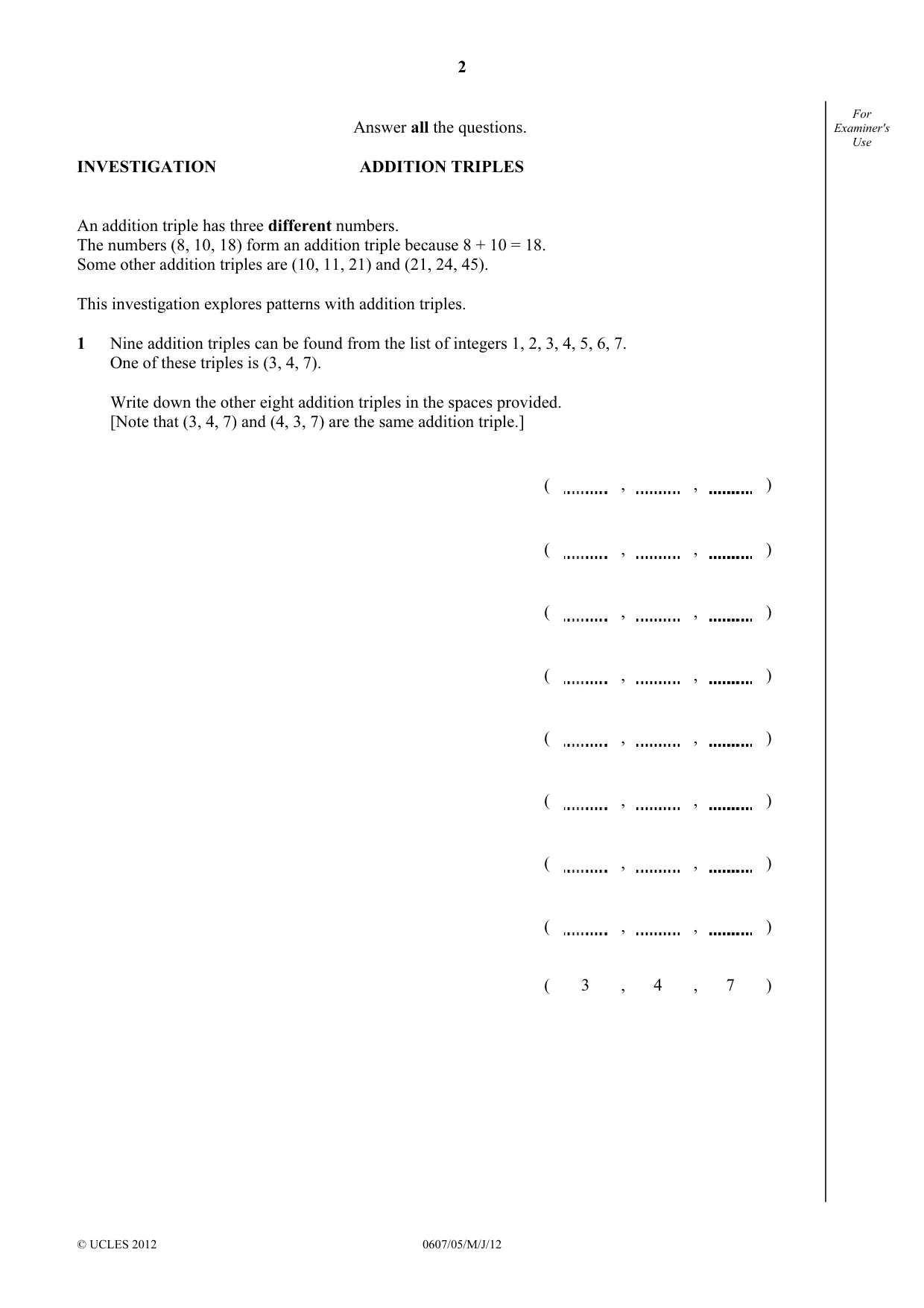 Cambridge IGCSE Mathematics - International 0607 2012 May/June Paper 5 · Variant 1 question paper, page 2 of 8