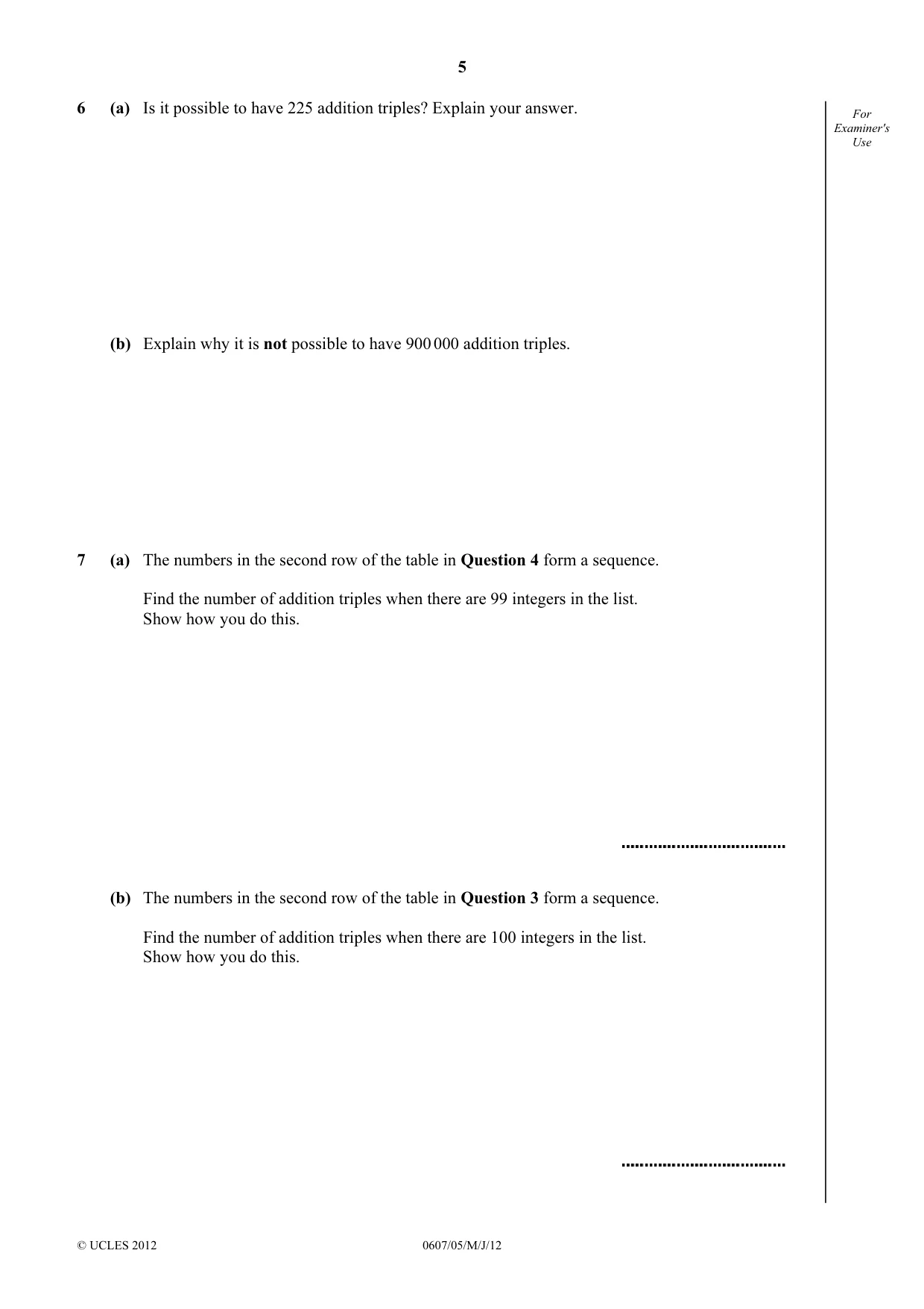 Cambridge IGCSE Mathematics - International 0607 2012 May/June Paper 5 · Variant 1 question paper, page 5 of 8