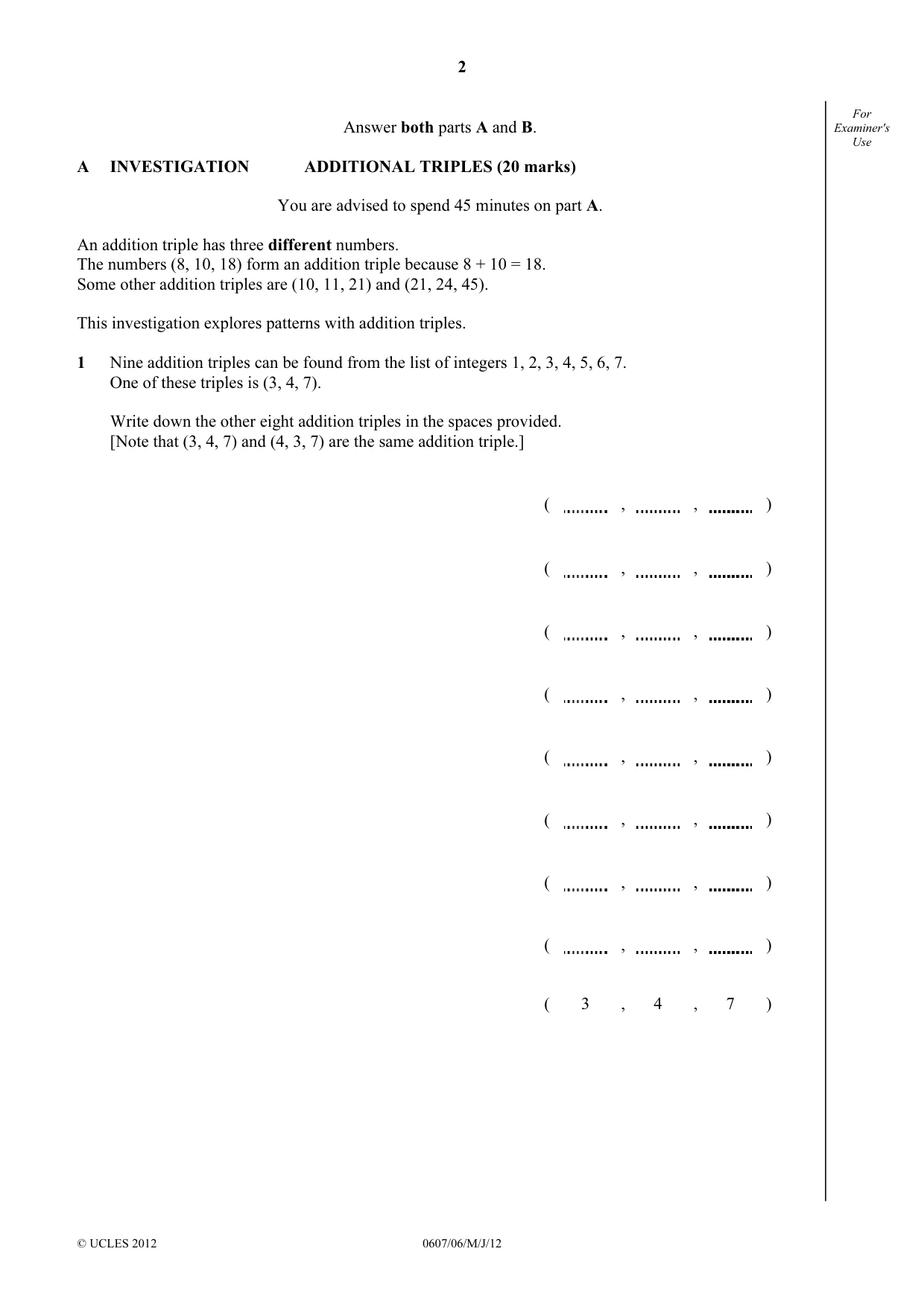 Cambridge IGCSE Mathematics - International 0607 2012 May/June Paper 6 · Variant 1 question paper, page 2 of 12