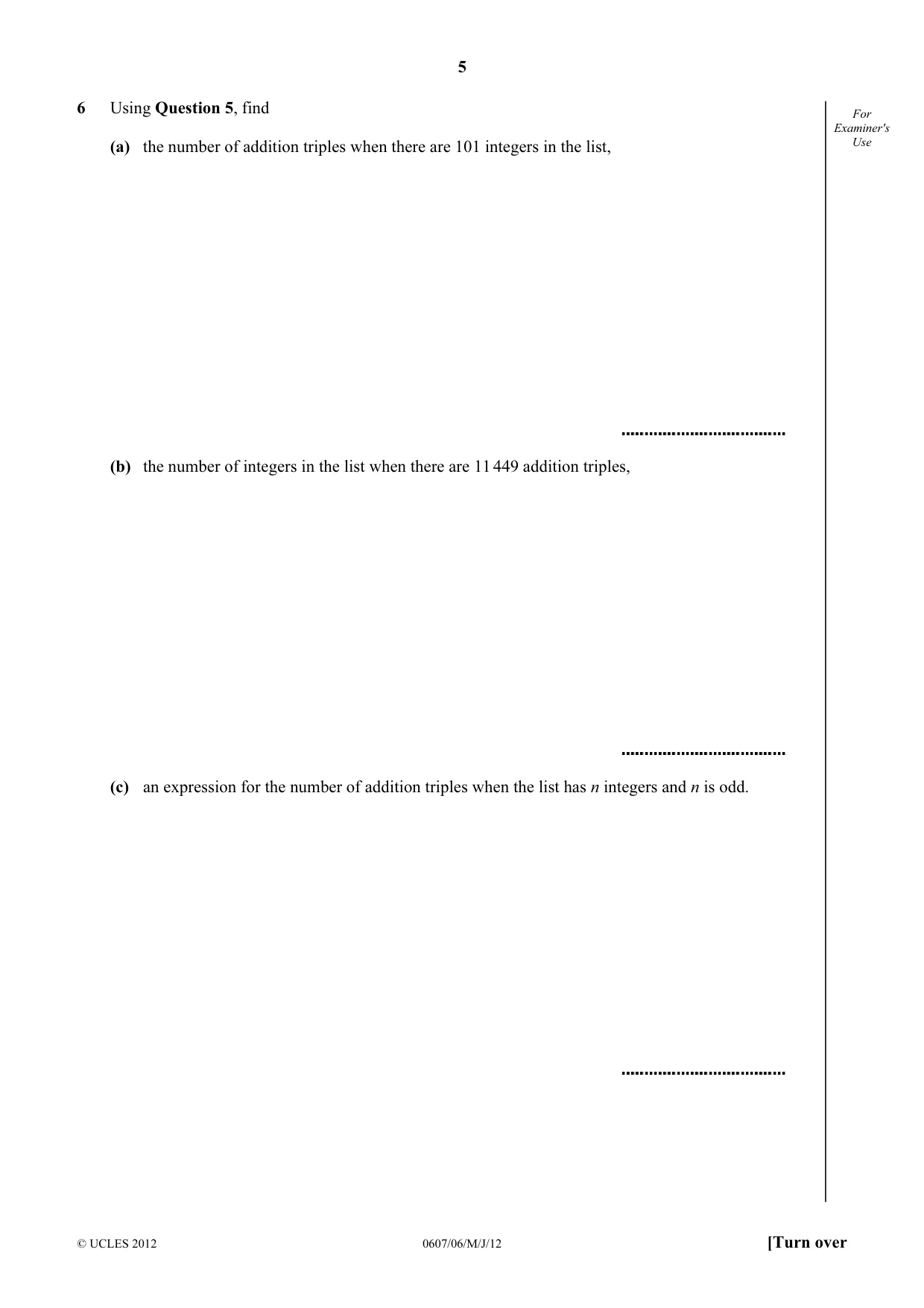 Cambridge IGCSE Mathematics - International 0607 2012 May/June Paper 6 · Variant 1 question paper, page 5 of 12