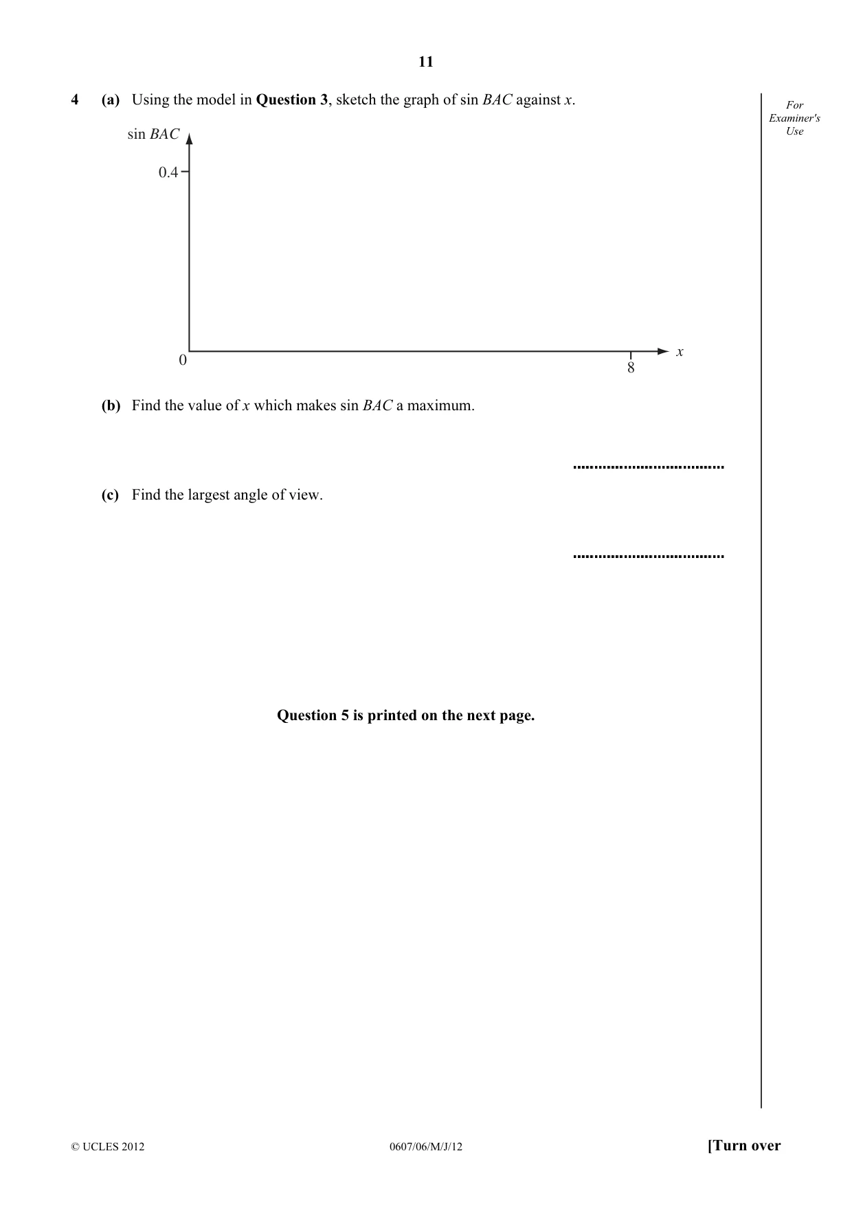Cambridge IGCSE Mathematics - International 0607 2012 May/June Paper 6 · Variant 1 question paper, page 11 of 12