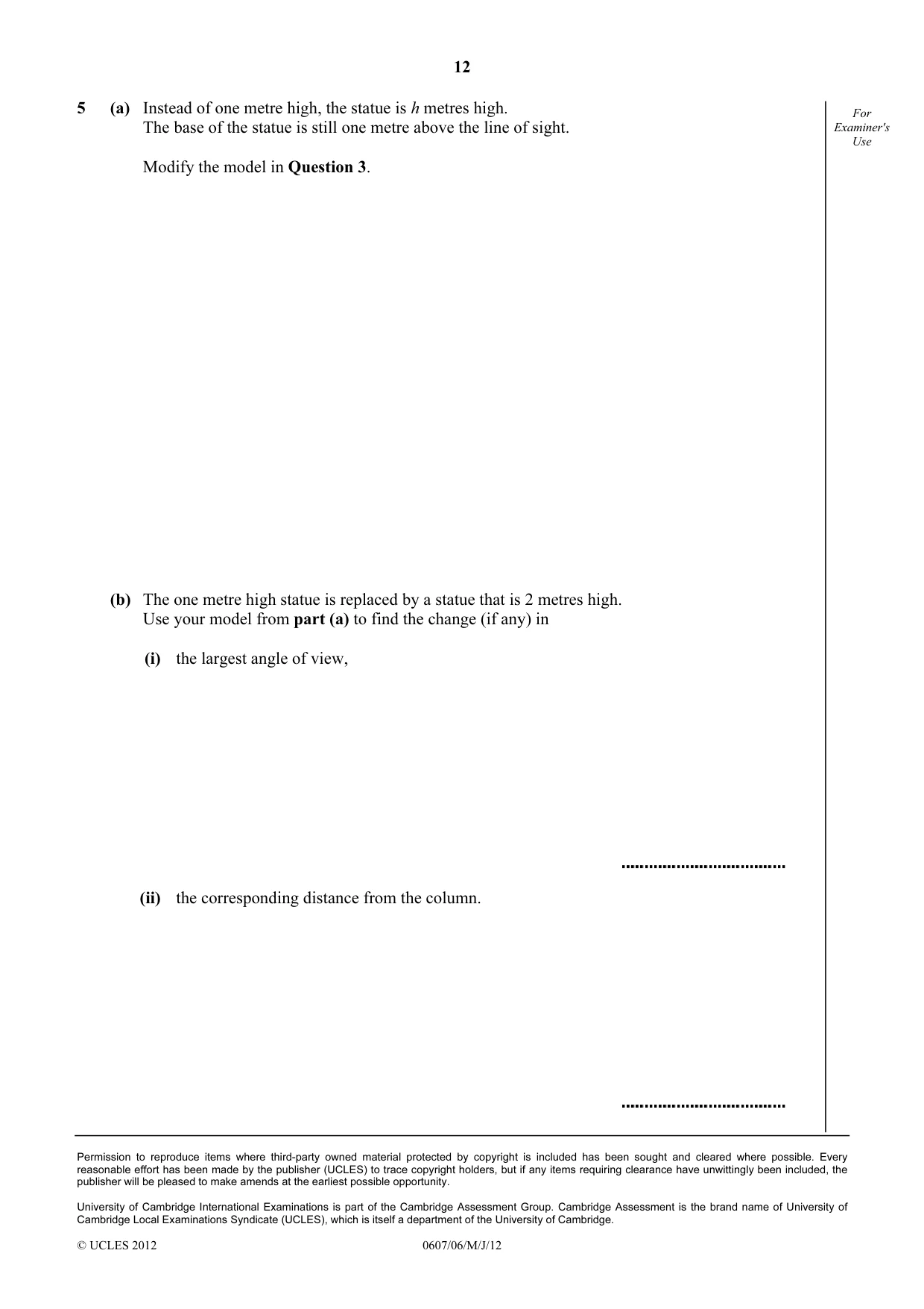 Cambridge IGCSE Mathematics - International 0607 2012 May/June Paper 6 · Variant 1 question paper, page 12 of 12