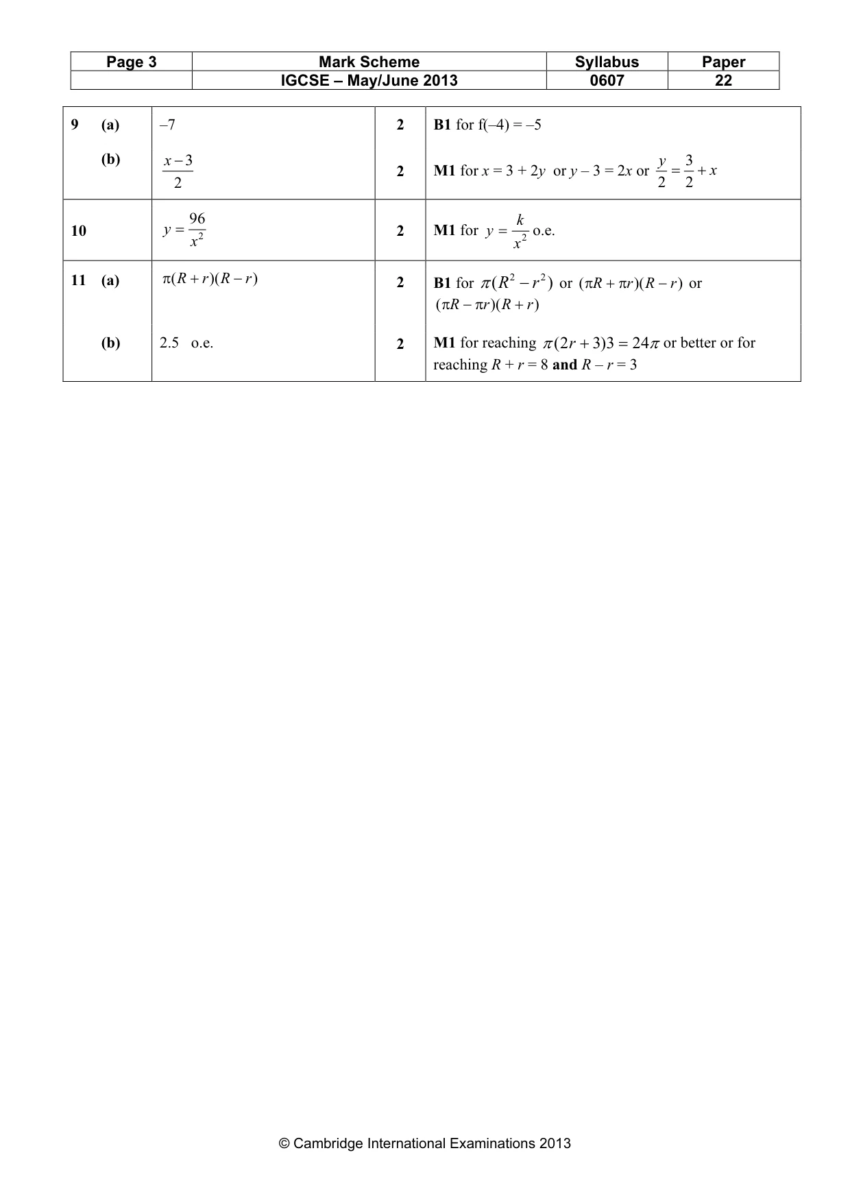 Mark scheme, page 3 of 3