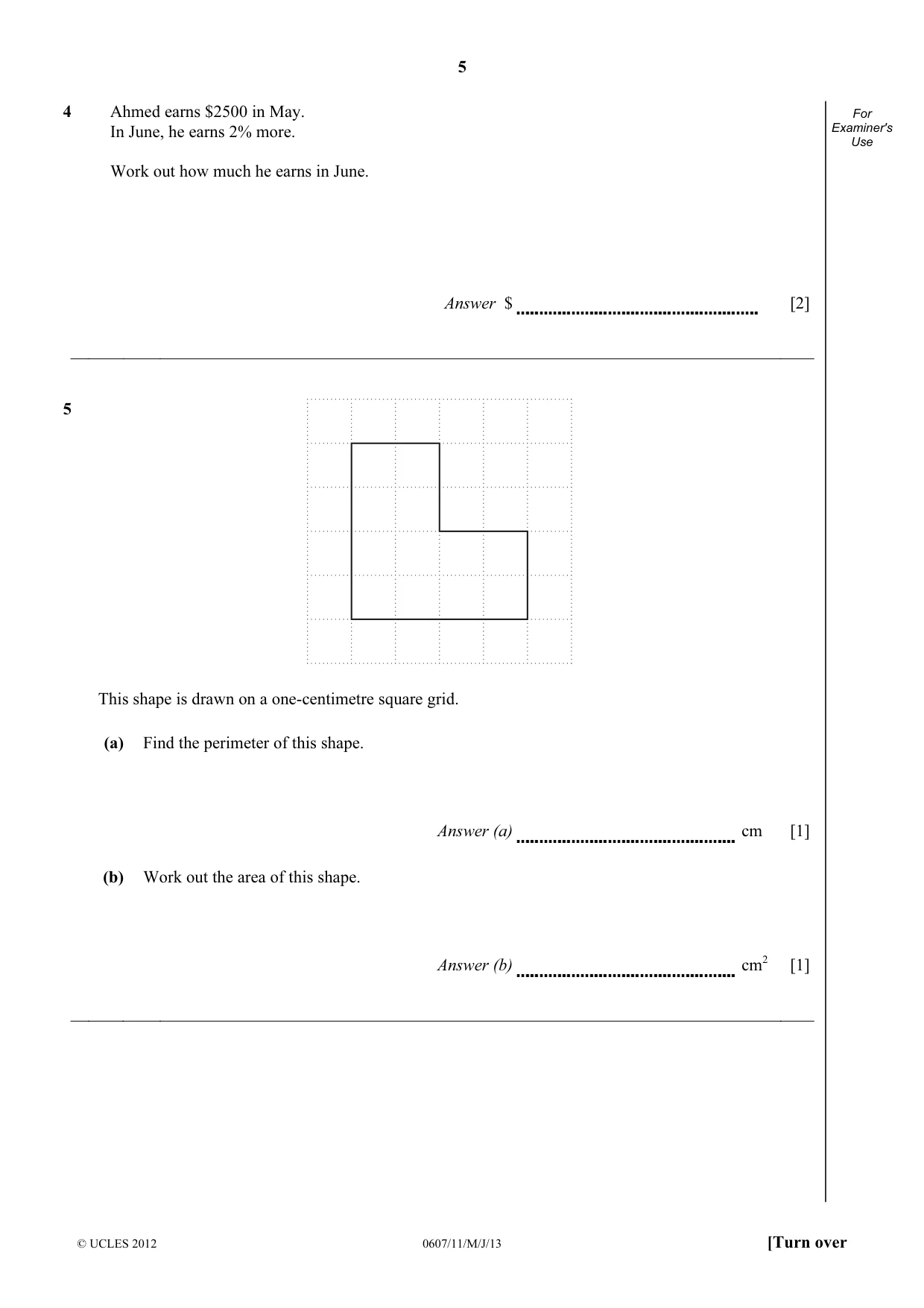 Cambridge IGCSE Mathematics - International 0607 2013 May/June Paper 1 · Variant 1 question paper, page 5 of 12