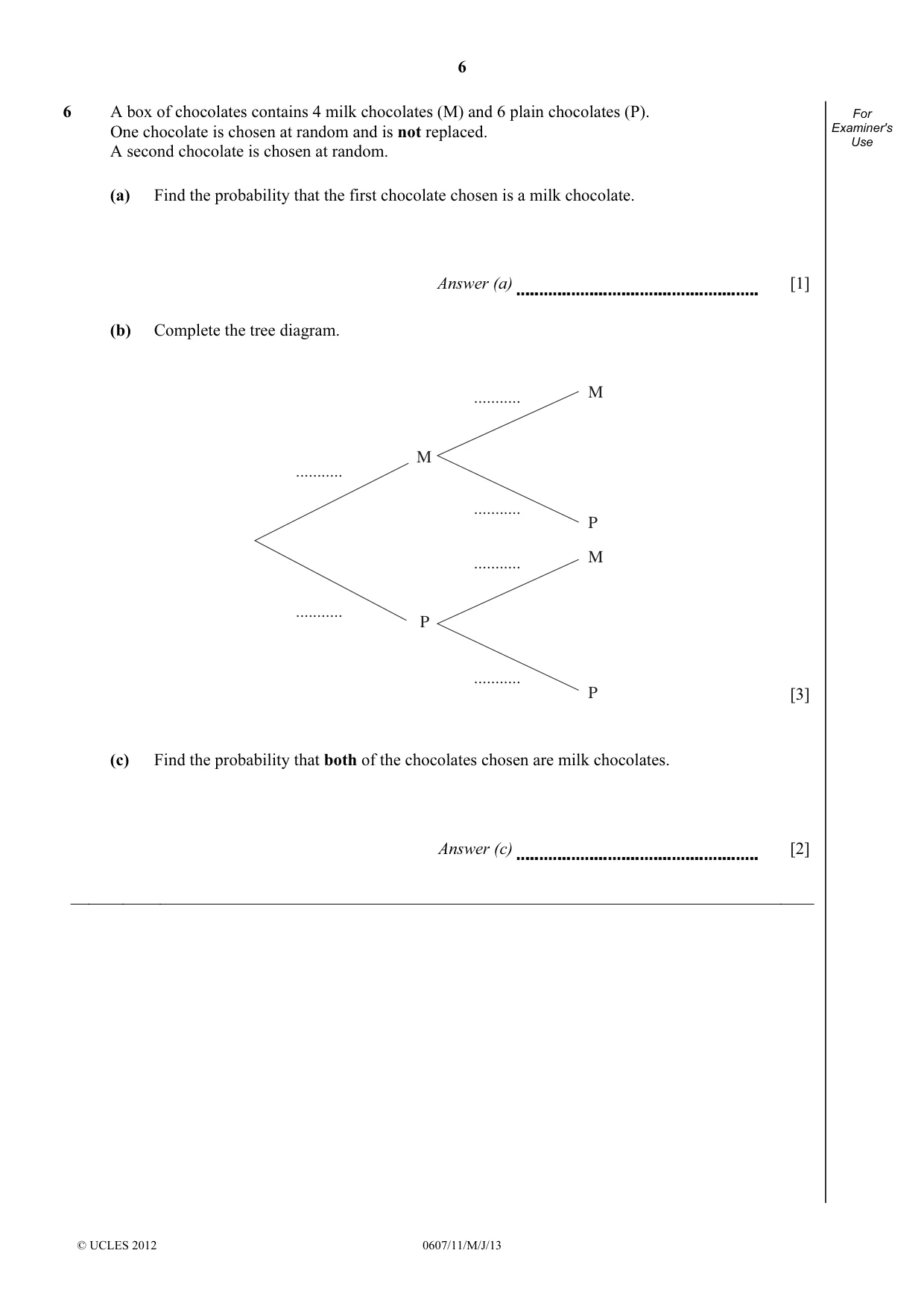 Cambridge IGCSE Mathematics - International 0607 2013 May/June Paper 1 · Variant 1 question paper, page 6 of 12