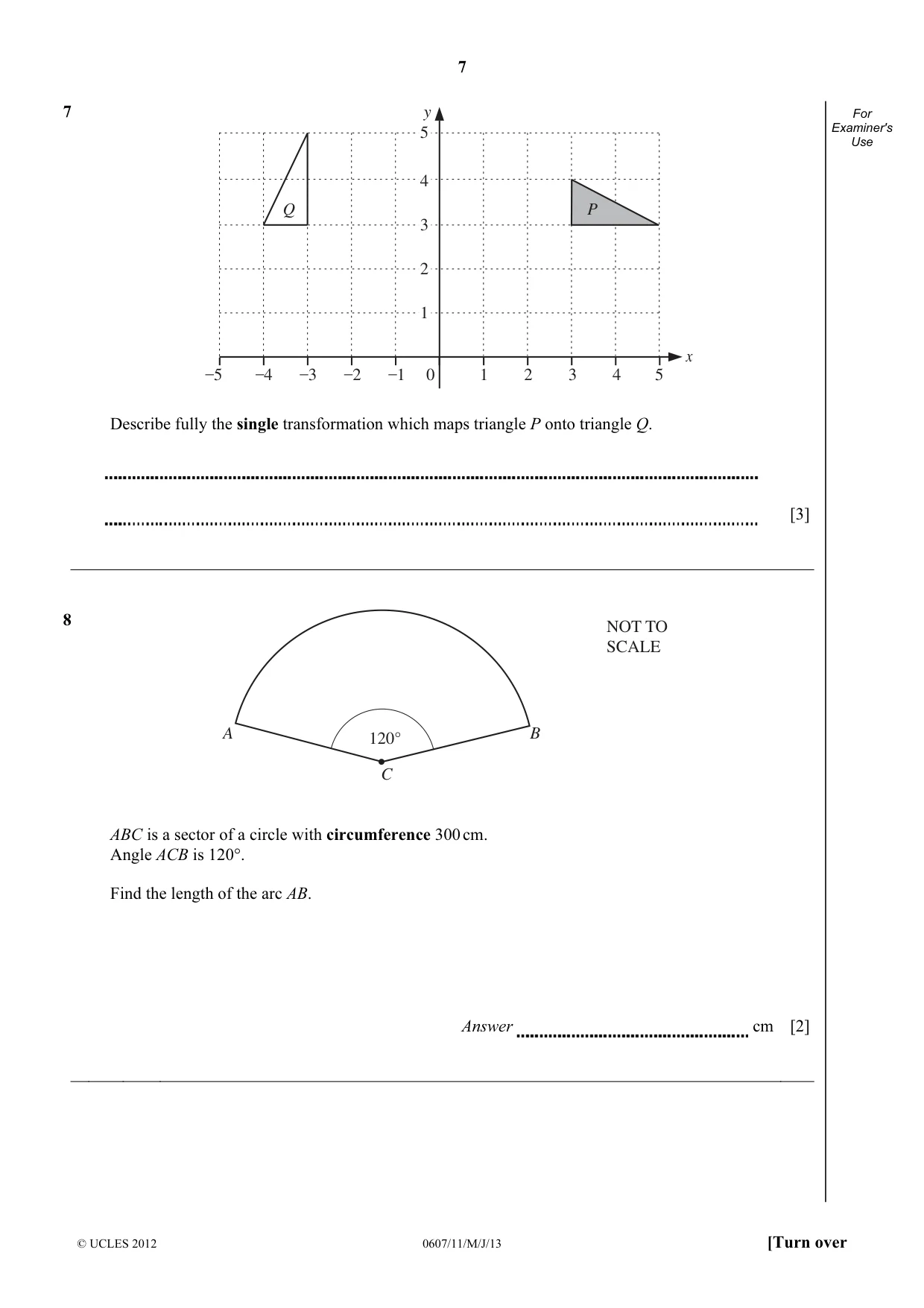 Cambridge IGCSE Mathematics - International 0607 2013 May/June Paper 1 · Variant 1 question paper, page 7 of 12