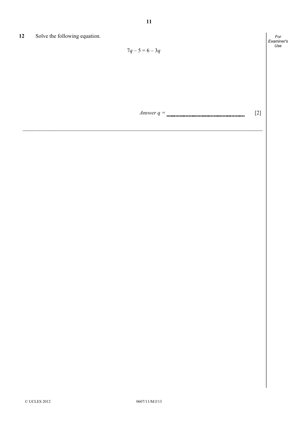 Cambridge IGCSE Mathematics - International 0607 2013 May/June Paper 1 · Variant 1 question paper, page 11 of 12