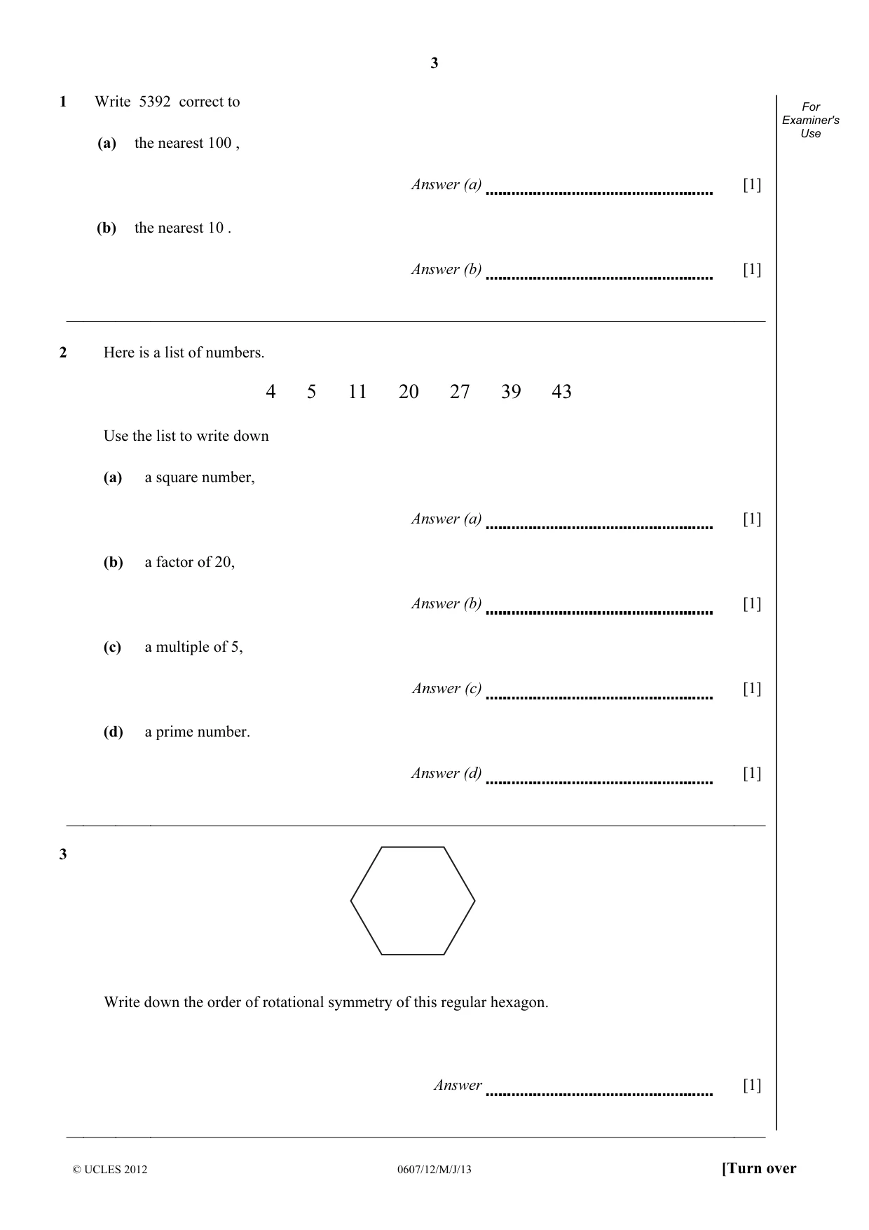 Cambridge IGCSE Mathematics - International 0607 2013 May/June Paper 1 · Variant 2 question paper, page 3 of 12
