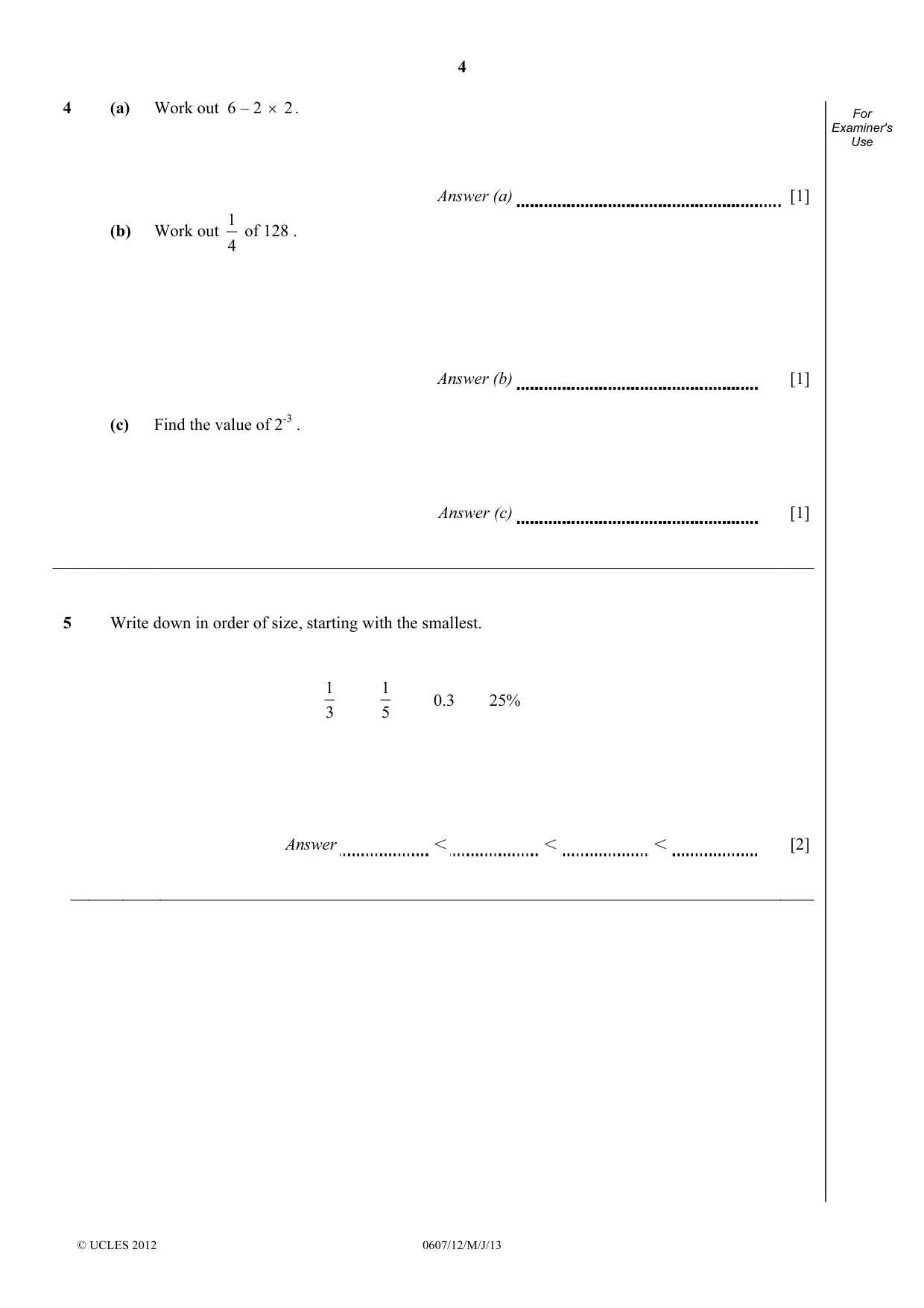 Cambridge IGCSE Mathematics - International 0607 2013 May/June Paper 1 · Variant 2 question paper, page 4 of 12