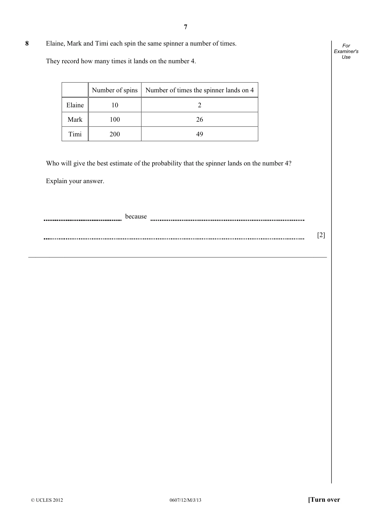 Cambridge IGCSE Mathematics - International 0607 2013 May/June Paper 1 · Variant 2 question paper, page 7 of 12