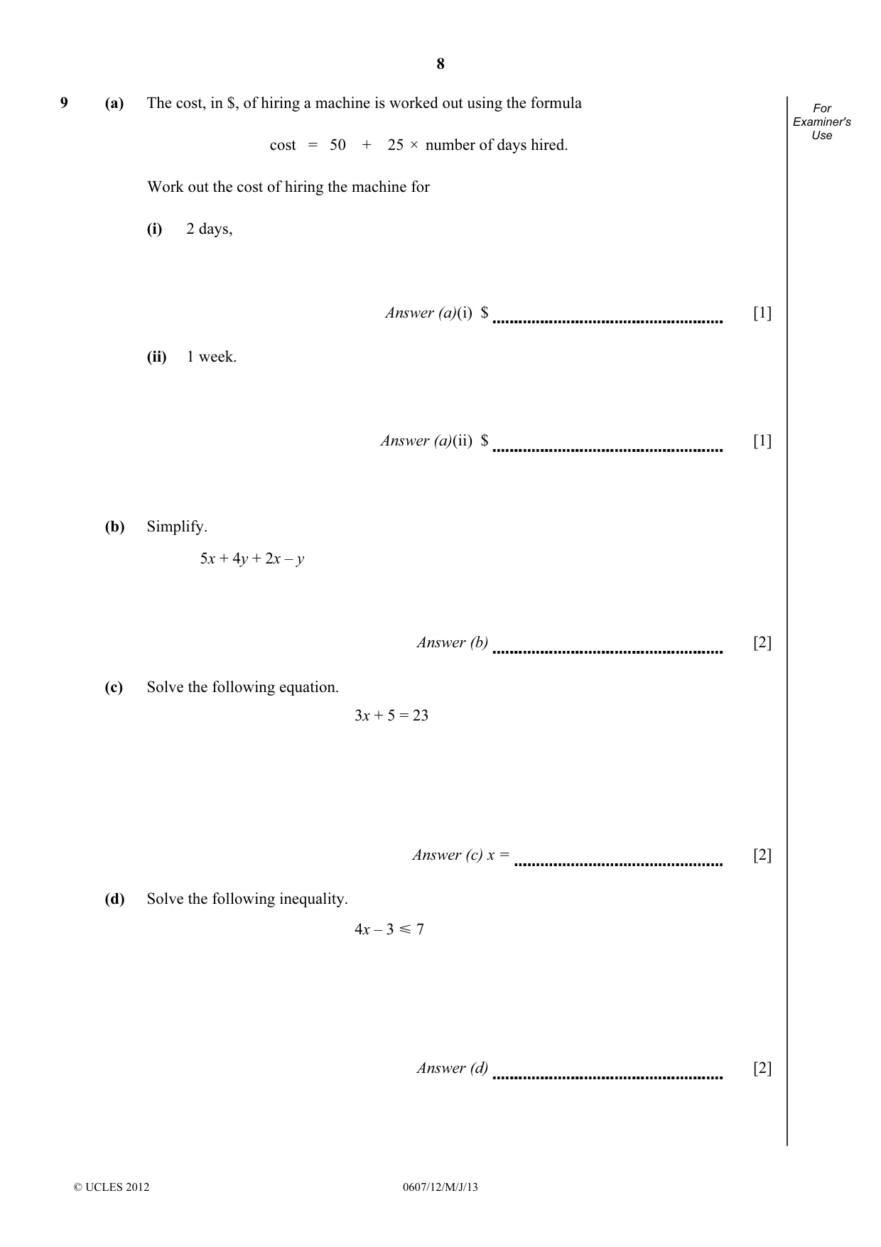Cambridge IGCSE Mathematics - International 0607 2013 May/June Paper 1 · Variant 2 question paper, page 8 of 12