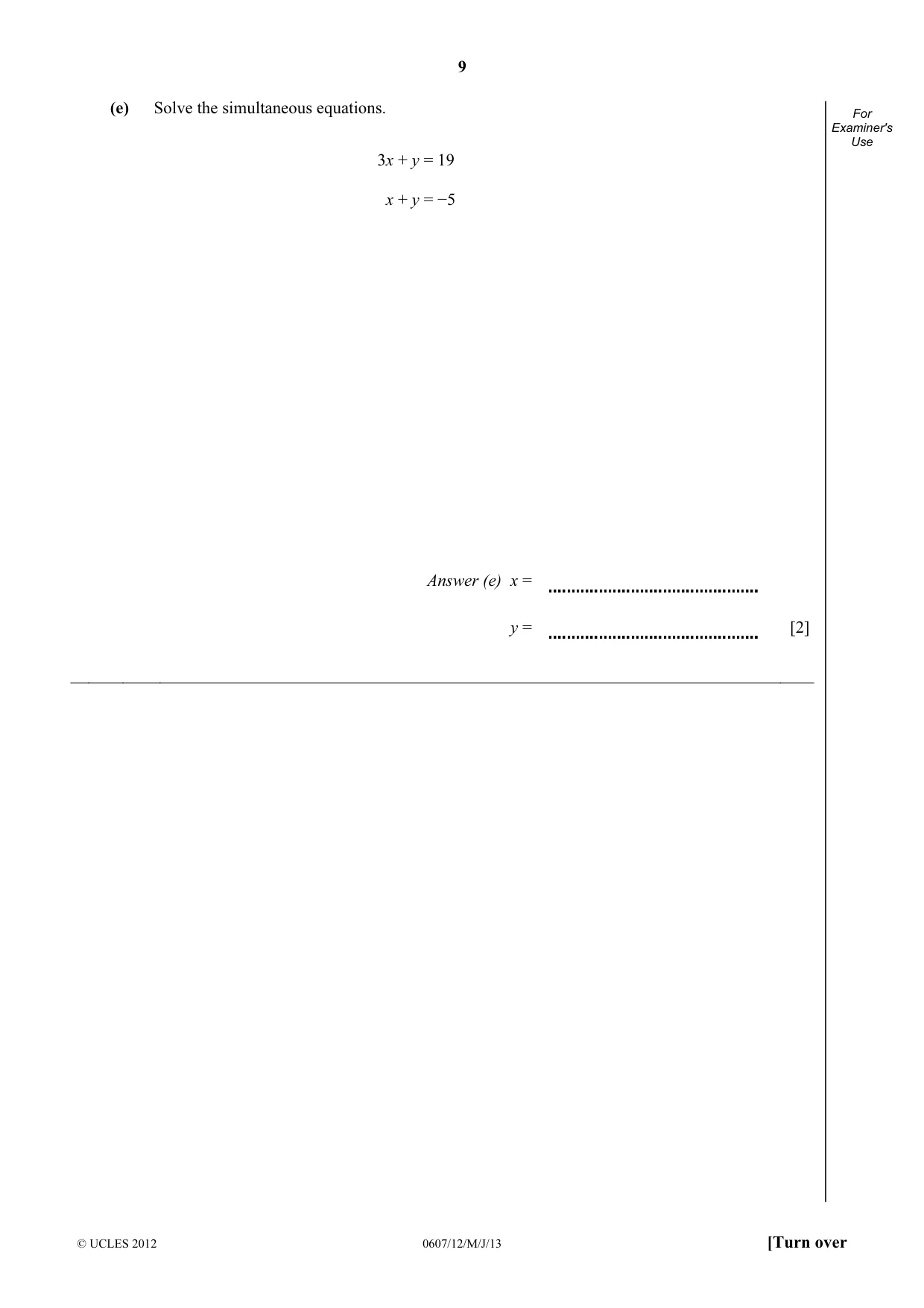 Cambridge IGCSE Mathematics - International 0607 2013 May/June Paper 1 · Variant 2 question paper, page 9 of 12