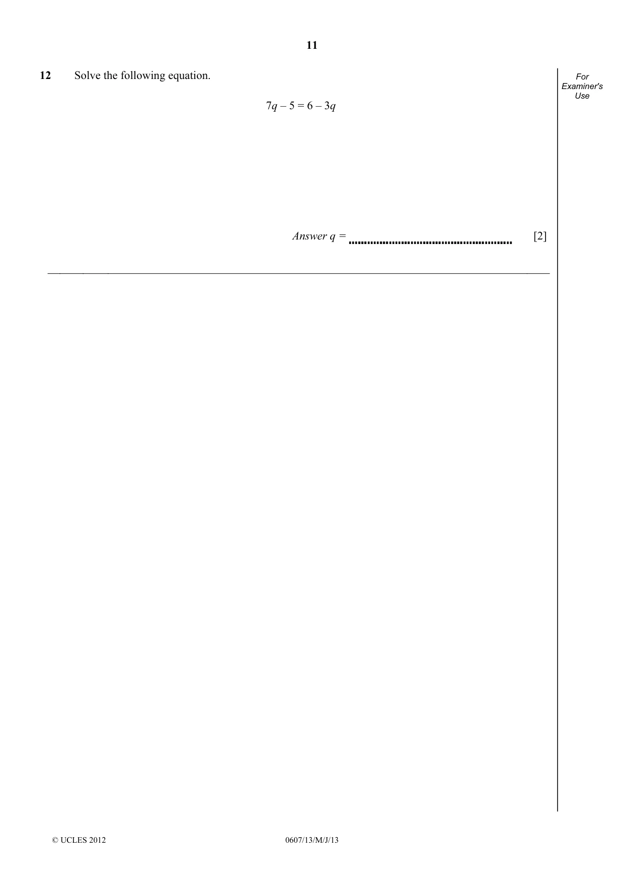 Cambridge IGCSE Mathematics - International 0607 2013 May/June Paper 1 · Variant 3 question paper, page 11 of 12