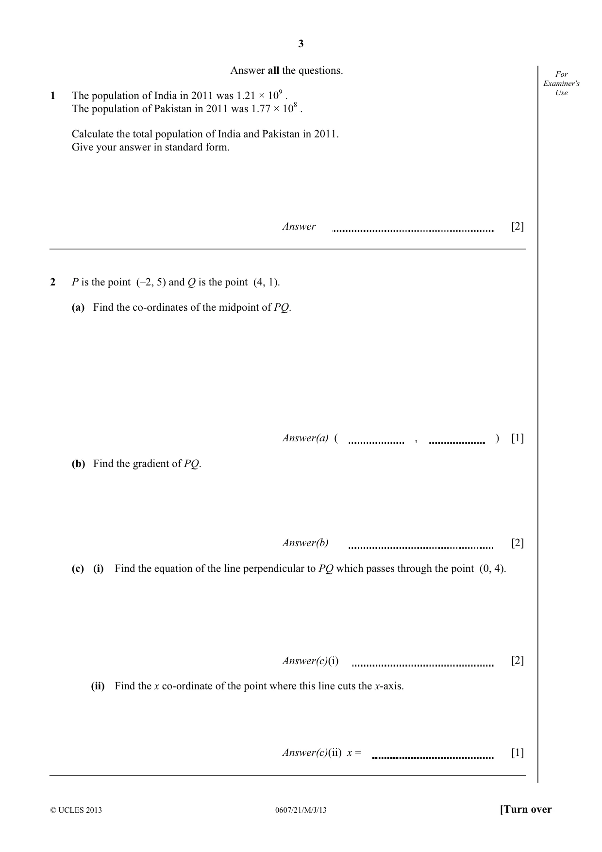 Cambridge IGCSE Mathematics - International 0607 2013 May/June Paper 2 · Variant 1 question paper, page 3 of 8