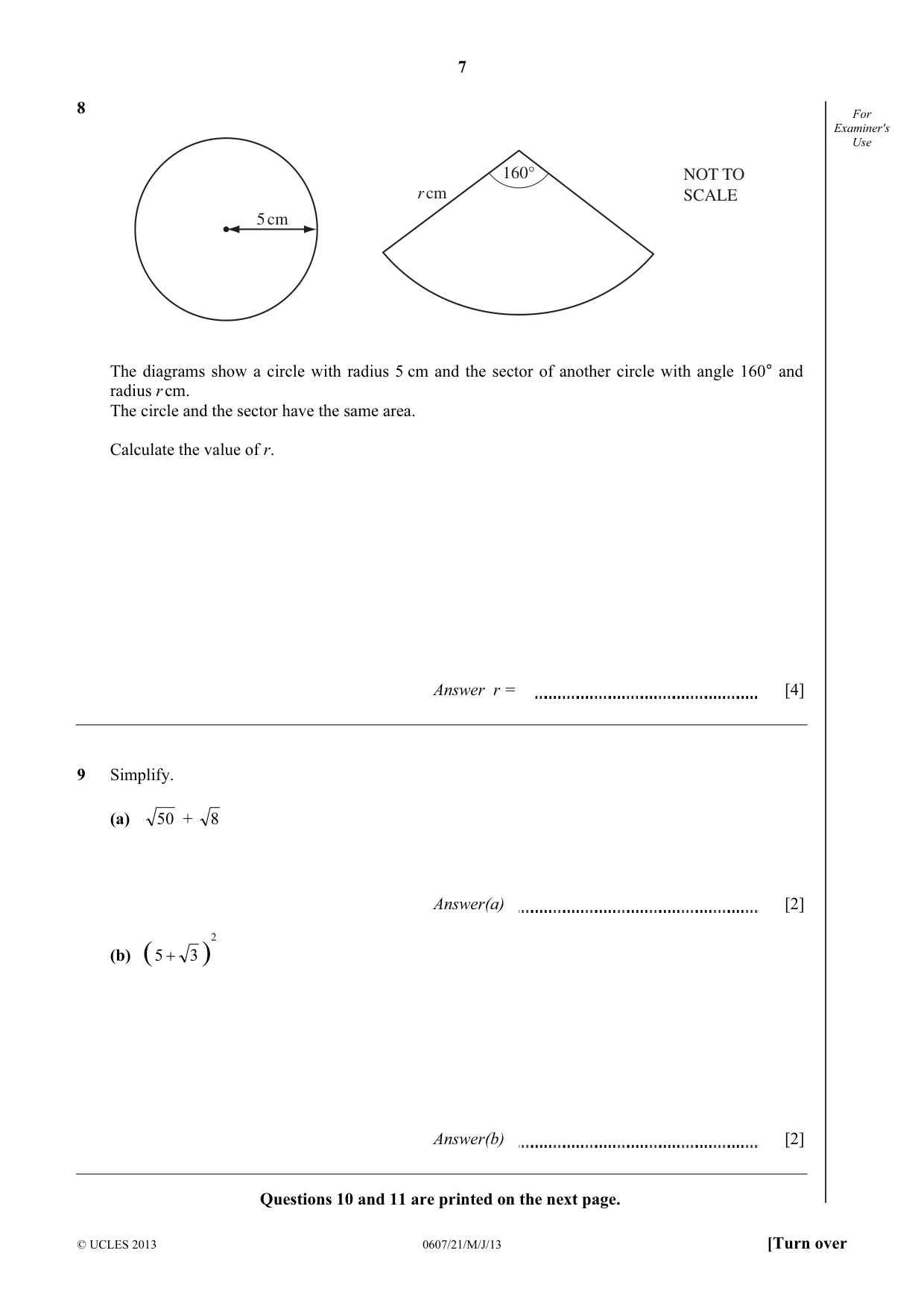Cambridge IGCSE Mathematics - International 0607 2013 May/June Paper 2 · Variant 1 question paper, page 7 of 8