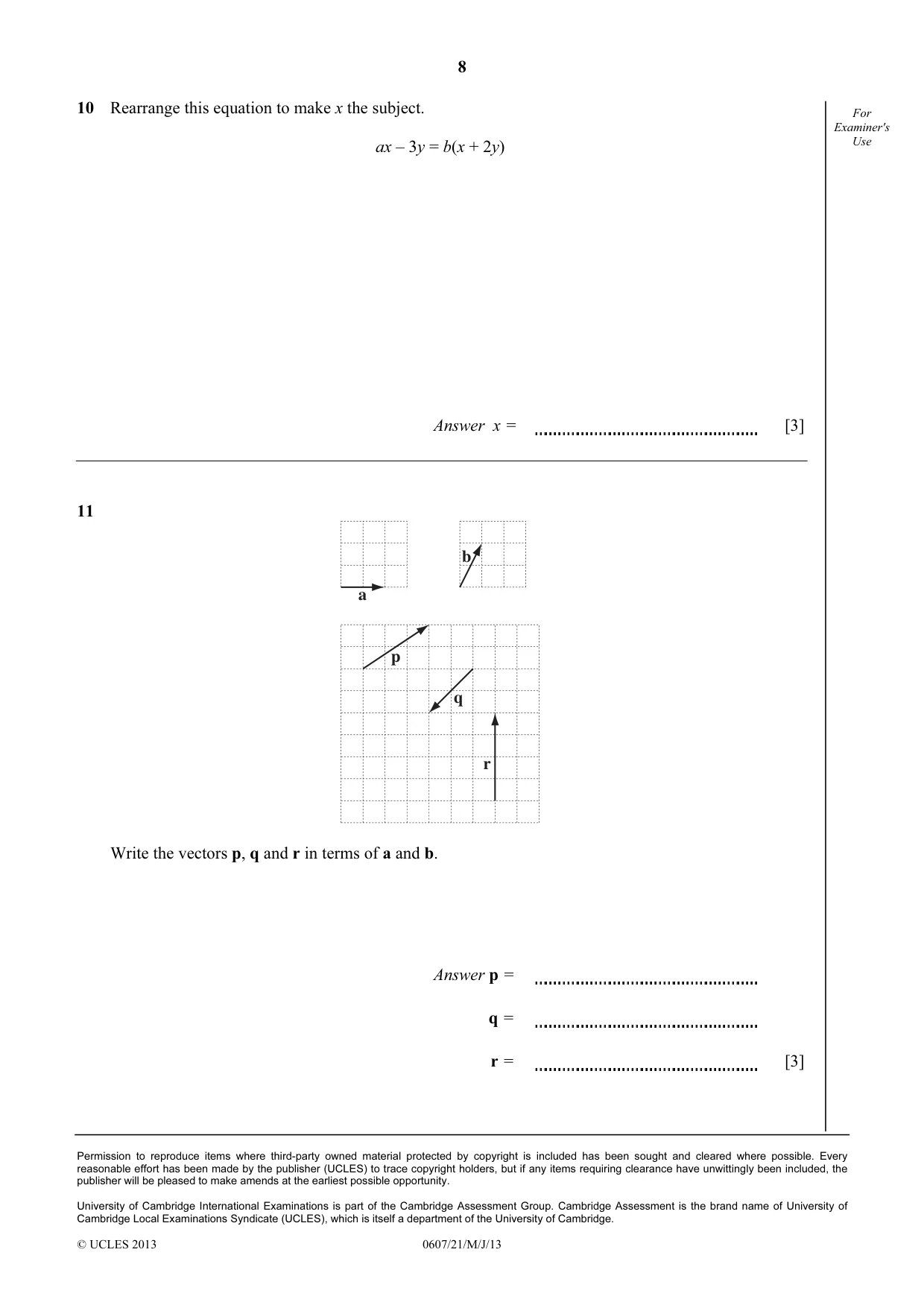 Cambridge IGCSE Mathematics - International 0607 2013 May/June Paper 2 · Variant 1 question paper, page 8 of 8