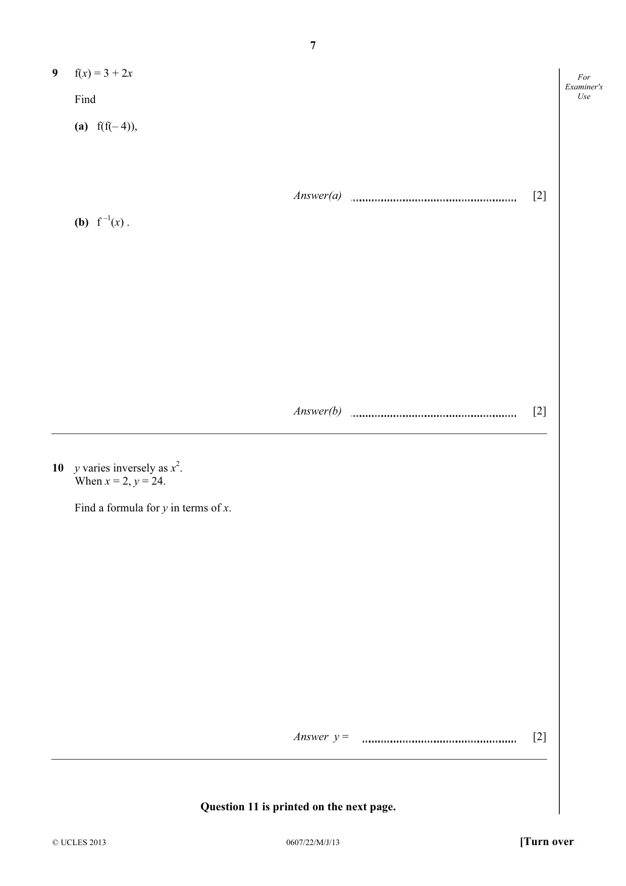 Cambridge IGCSE Mathematics - International 0607 2013 May/June Paper 2 · Variant 2 question paper, page 7 of 8