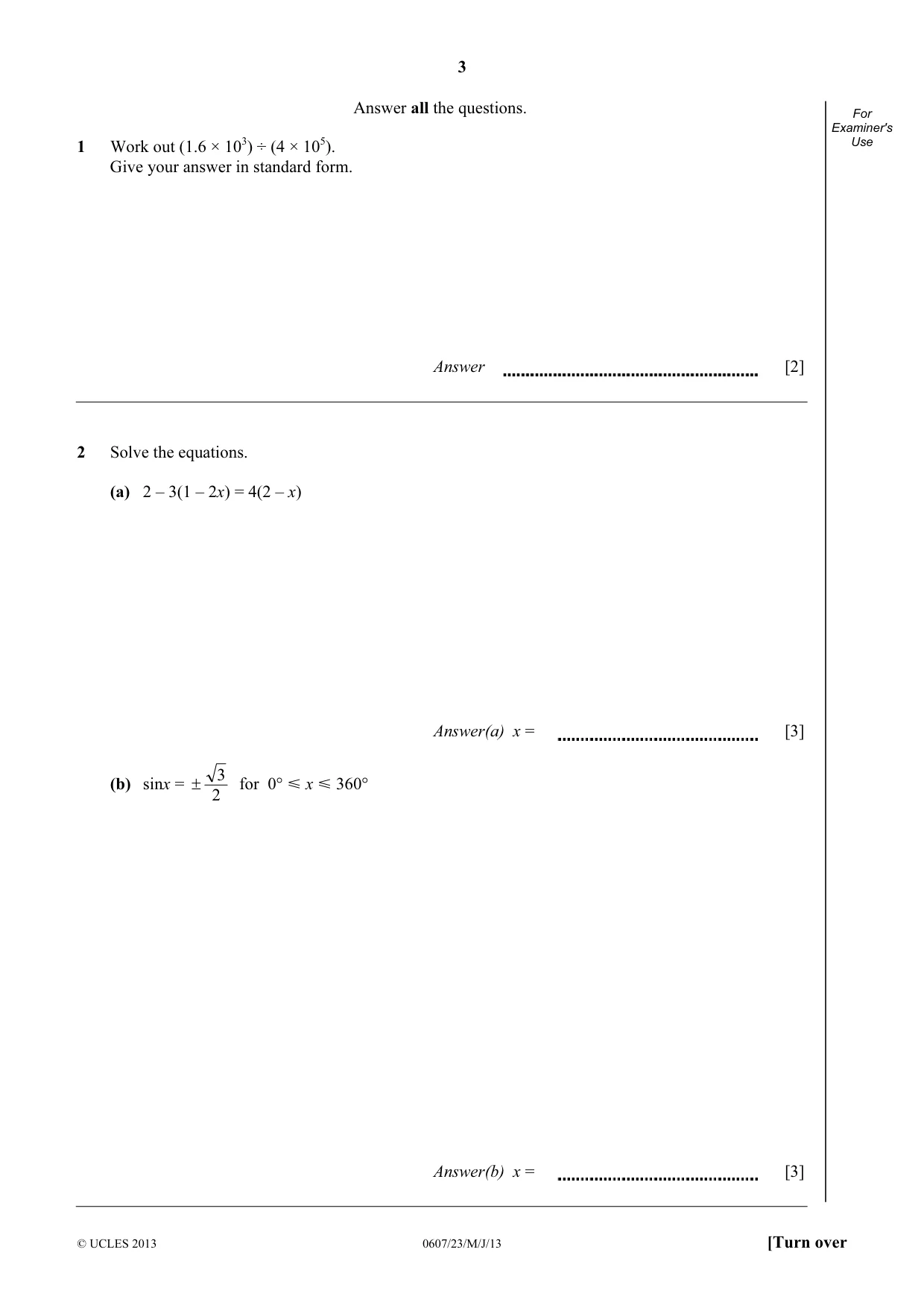 Cambridge IGCSE Mathematics - International 0607 2013 May/June Paper 2 · Variant 3 question paper, page 3 of 8