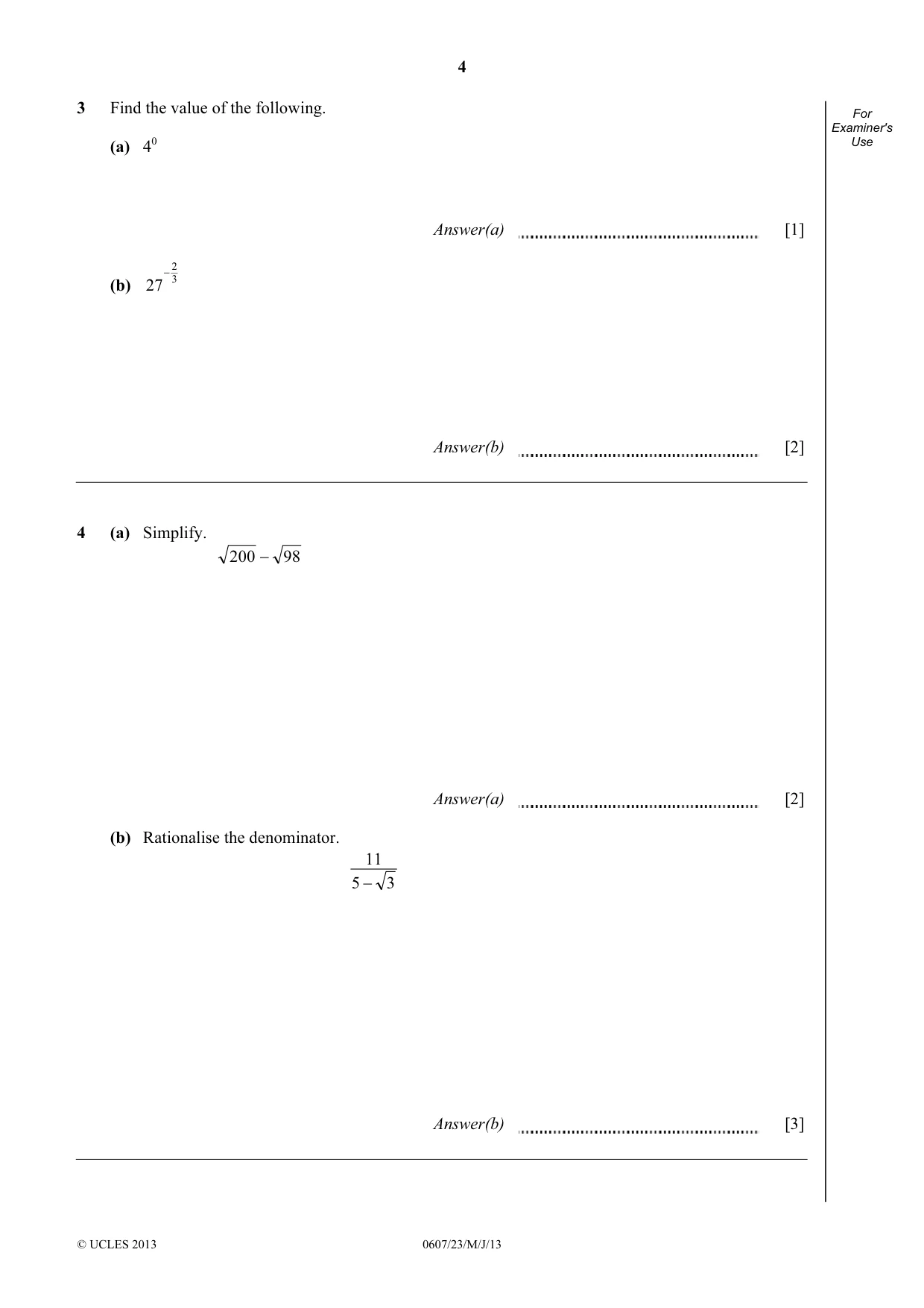 Cambridge IGCSE Mathematics - International 0607 2013 May/June Paper 2 · Variant 3 question paper, page 4 of 8