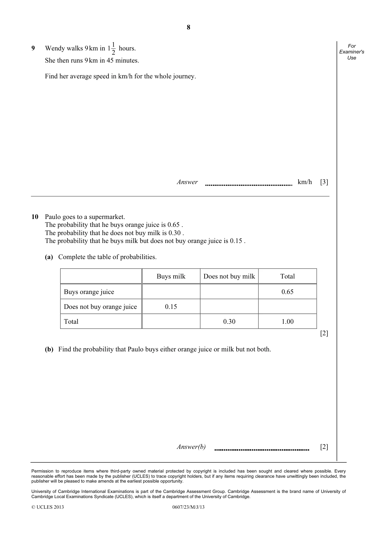 Cambridge IGCSE Mathematics - International 0607 2013 May/June Paper 2 · Variant 3 question paper, page 8 of 8