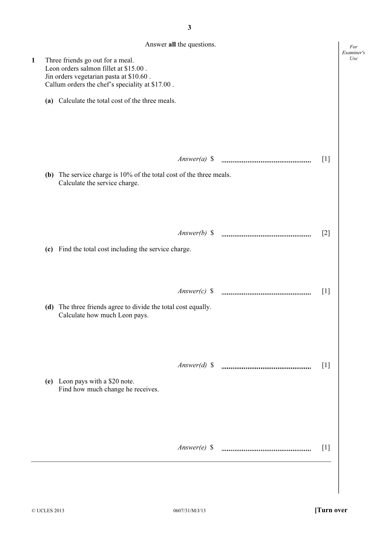 Cambridge IGCSE Mathematics - International 0607 2013 May/June Paper 3 · Variant 1 question paper, page 3 of 16