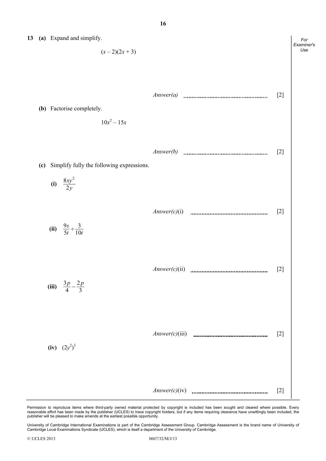 Cambridge IGCSE Mathematics - International 0607 2013 May/June Paper 3 · Variant 2 question paper, page 16 of 16