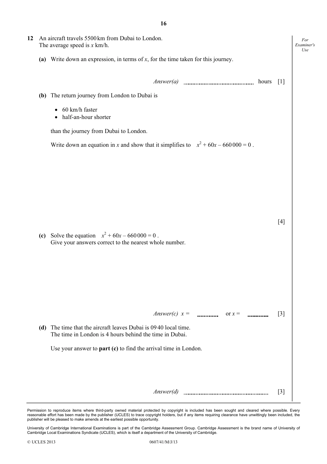 Cambridge IGCSE Mathematics - International 0607 2013 May/June Paper 4 · Variant 1 question paper, page 16 of 16