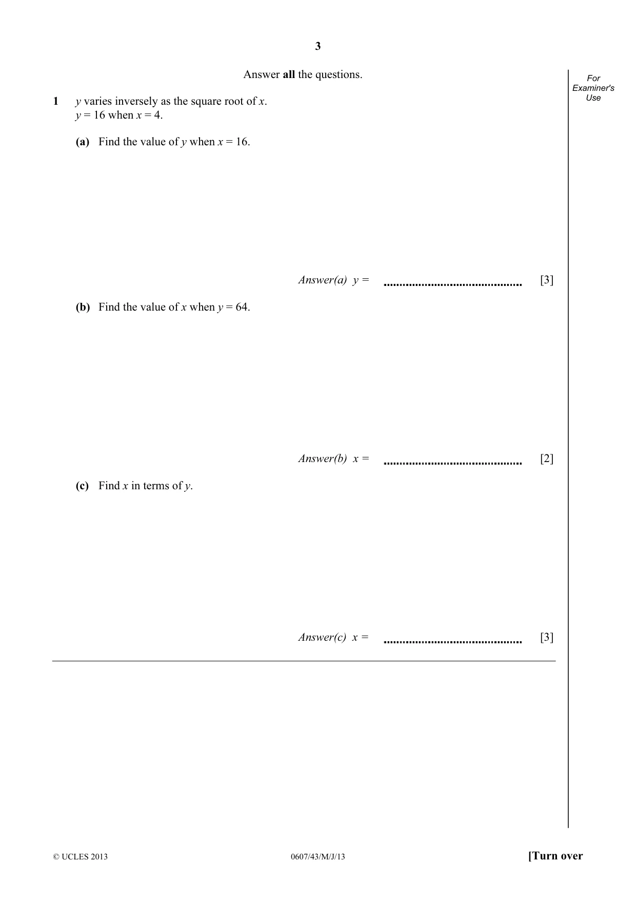 Cambridge IGCSE Mathematics - International 0607 2013 May/June Paper 4 · Variant 3 question paper, page 3 of 20