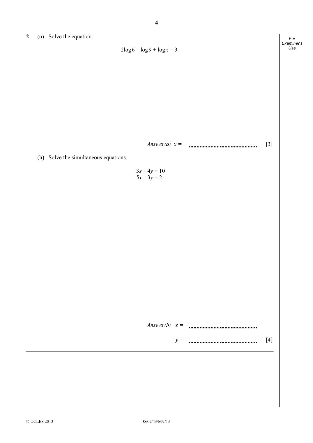 Cambridge IGCSE Mathematics - International 0607 2013 May/June Paper 4 · Variant 3 question paper, page 4 of 20