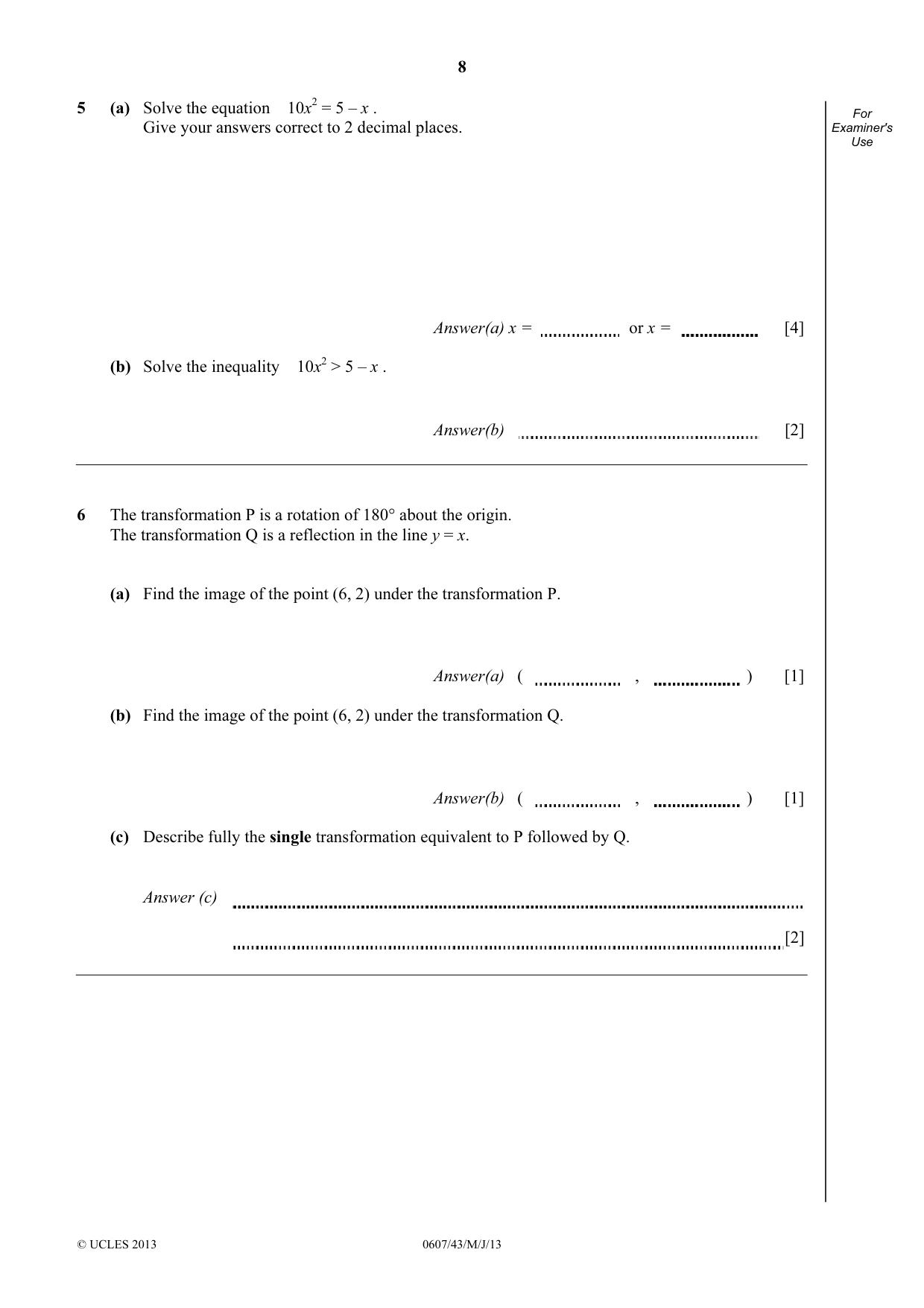 Cambridge IGCSE Mathematics - International 0607 2013 May/June Paper 4 · Variant 3 question paper, page 8 of 20