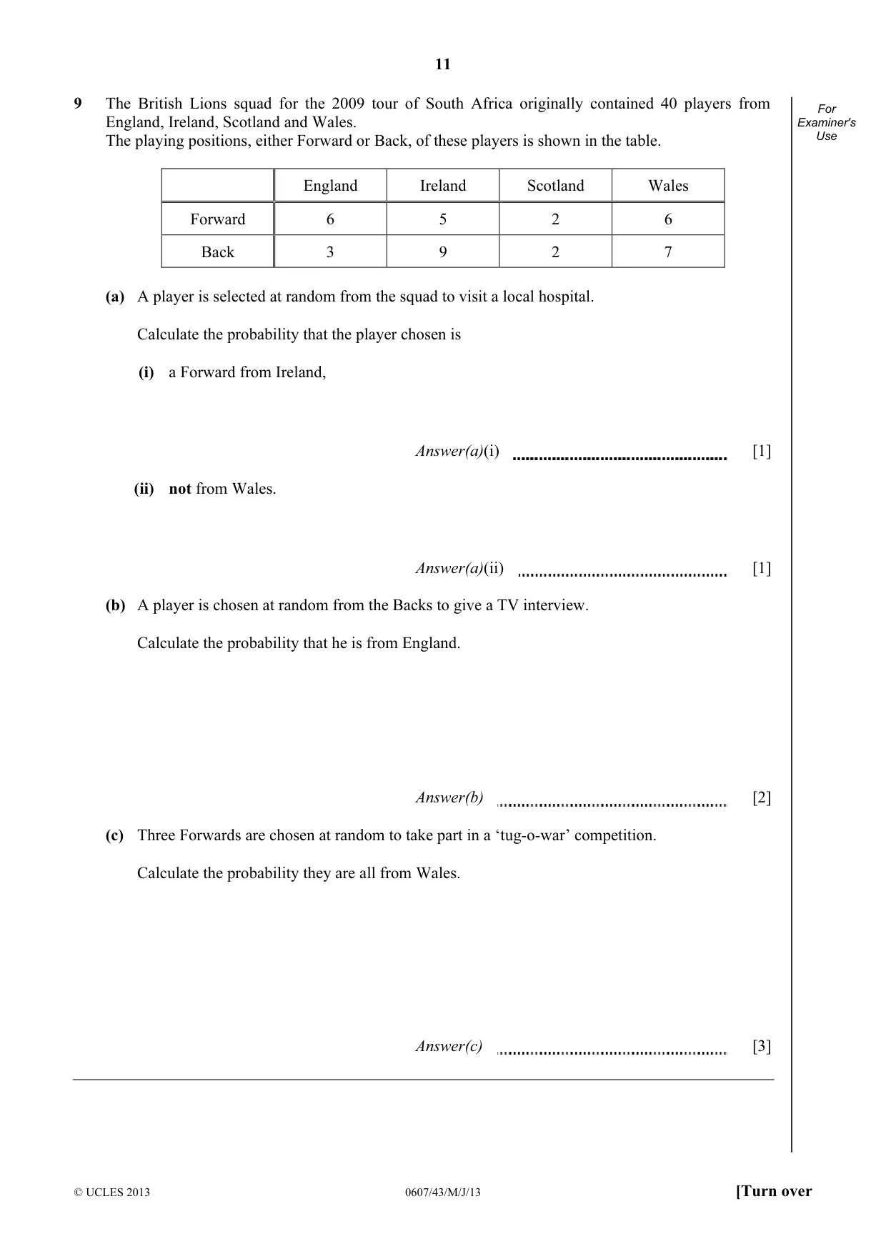 Cambridge IGCSE Mathematics - International 0607 2013 May/June Paper 4 · Variant 3 question paper, page 11 of 20