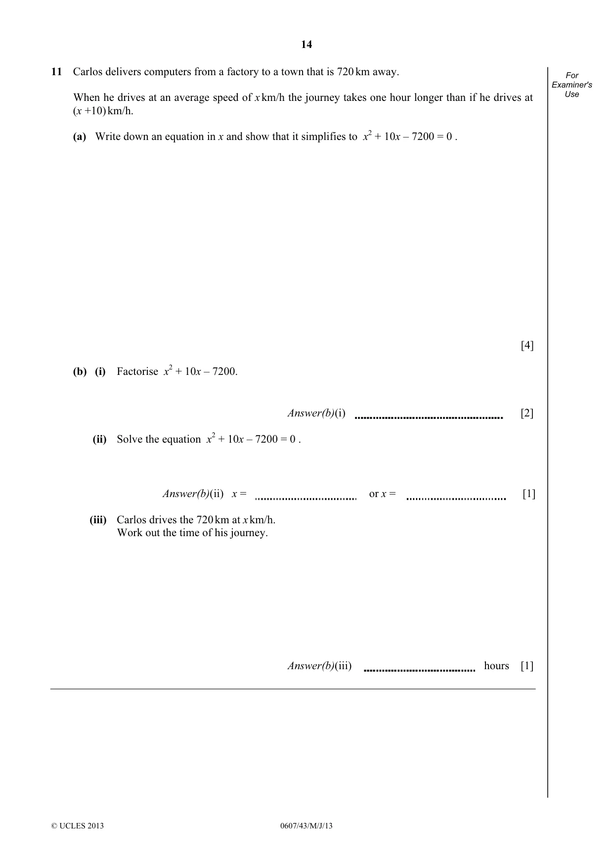 Cambridge IGCSE Mathematics - International 0607 2013 May/June Paper 4 · Variant 3 question paper, page 14 of 20