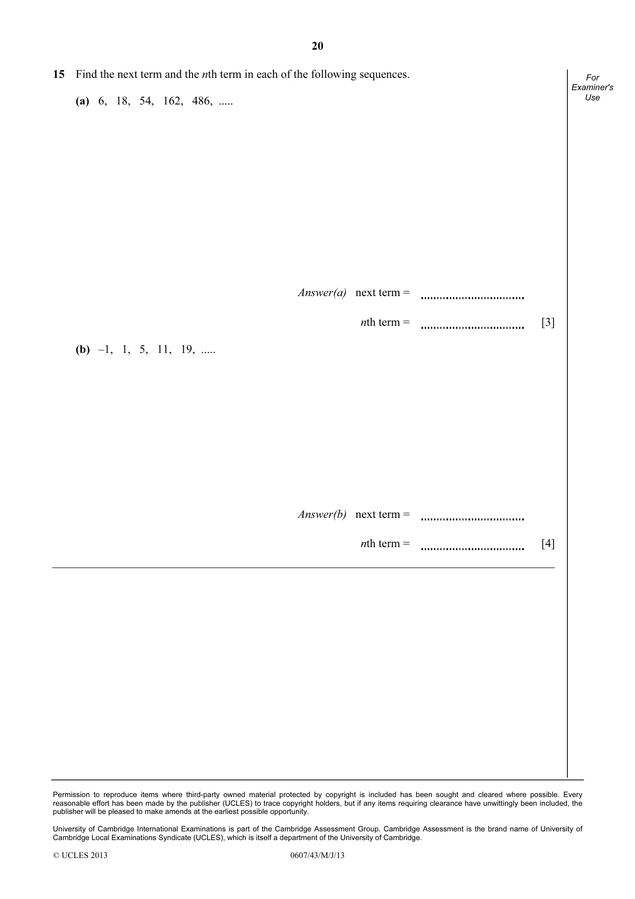 Cambridge IGCSE Mathematics - International 0607 2013 May/June Paper 4 · Variant 3 question paper, page 20 of 20