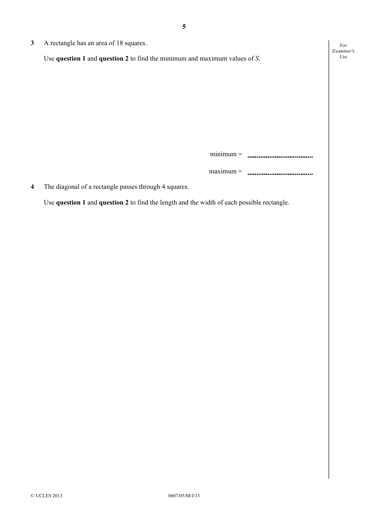 Cambridge IGCSE Mathematics - International 0607 2013 May/June Paper 5 · Variant 1 question paper, page 5 of 8