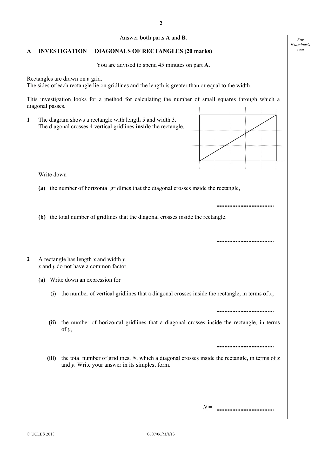 Cambridge IGCSE Mathematics - International 0607 2013 May/June Paper 6 · Variant 1 question paper, page 2 of 8