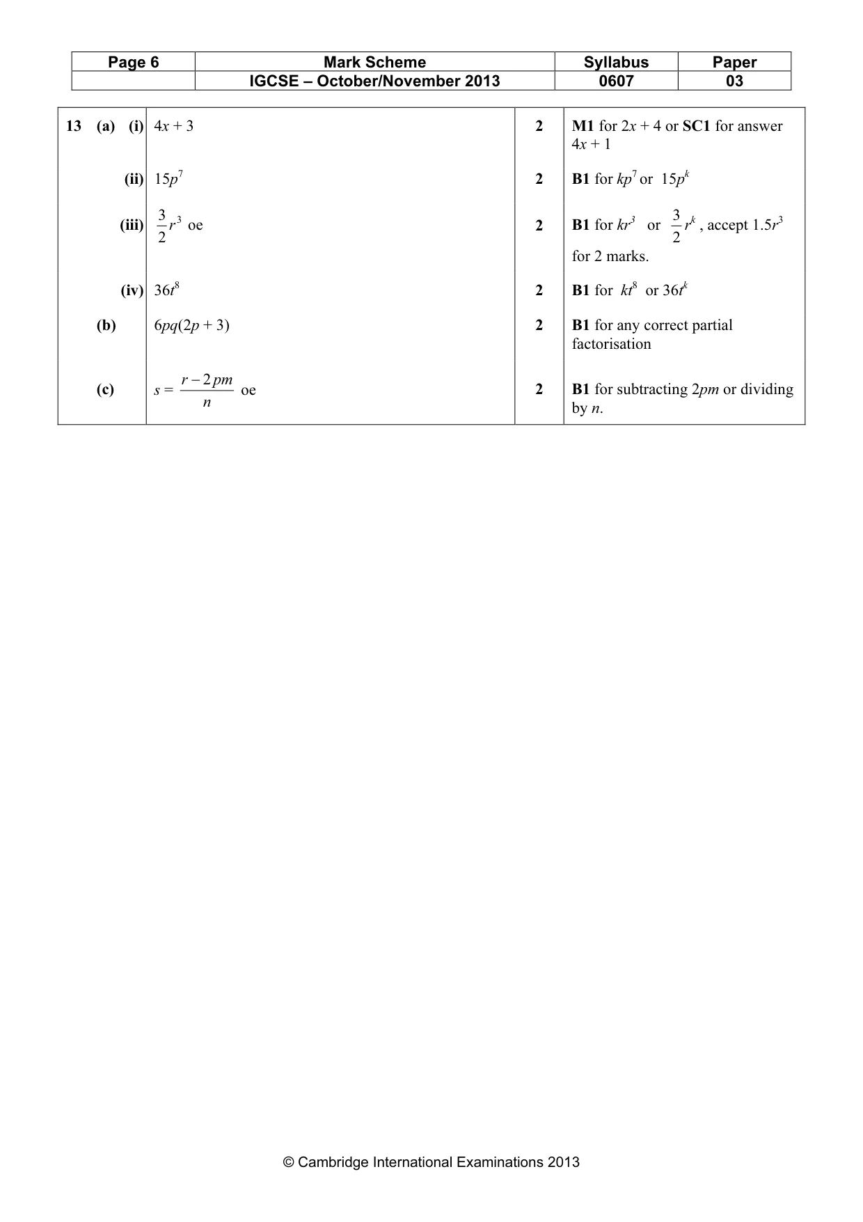 Mark scheme, page 6 of 6