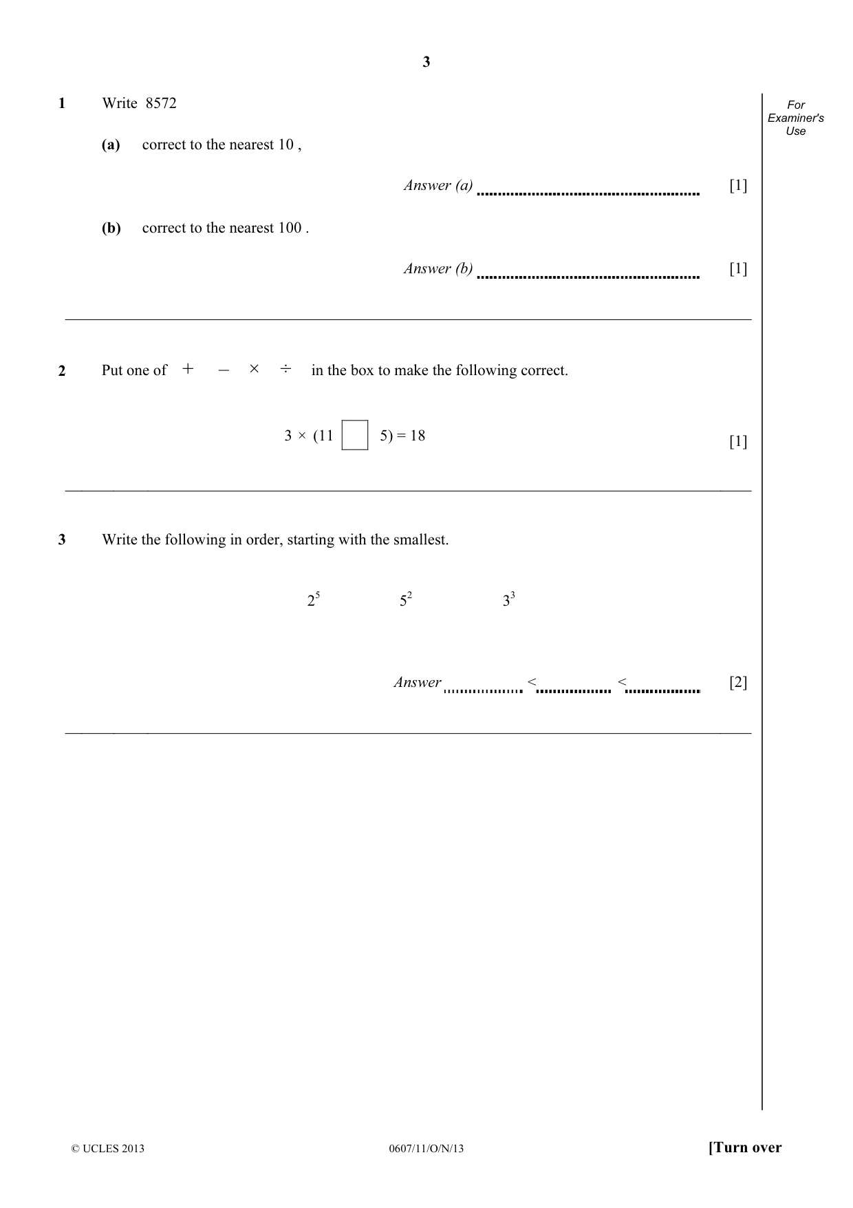 Cambridge IGCSE Mathematics - International 0607 2013 Oct/Nov Paper 1 · Variant 1 question paper, page 3 of 12