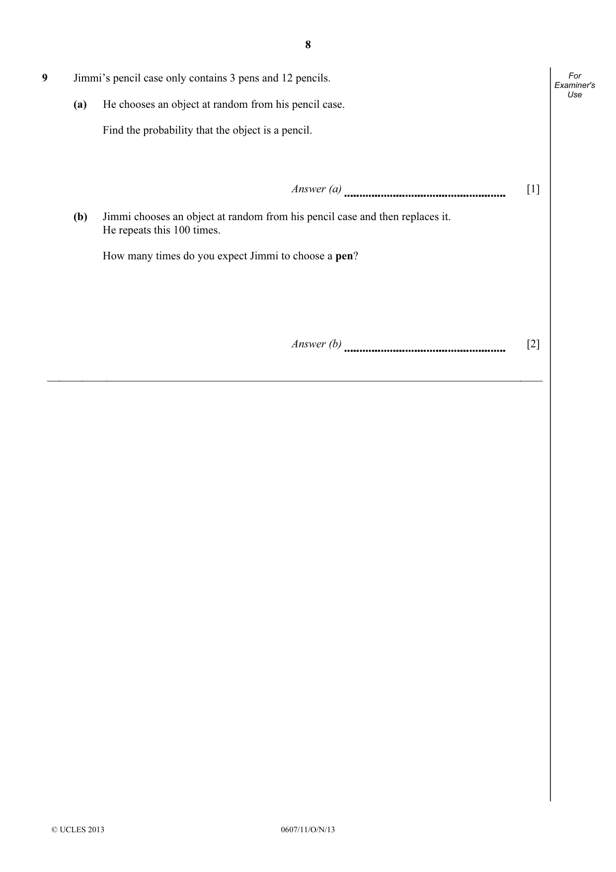 Cambridge IGCSE Mathematics - International 0607 2013 Oct/Nov Paper 1 · Variant 1 question paper, page 8 of 12