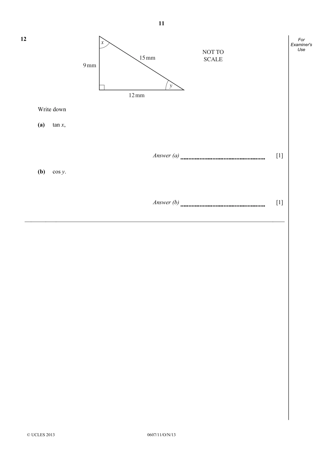 Cambridge IGCSE Mathematics - International 0607 2013 Oct/Nov Paper 1 · Variant 1 question paper, page 11 of 12
